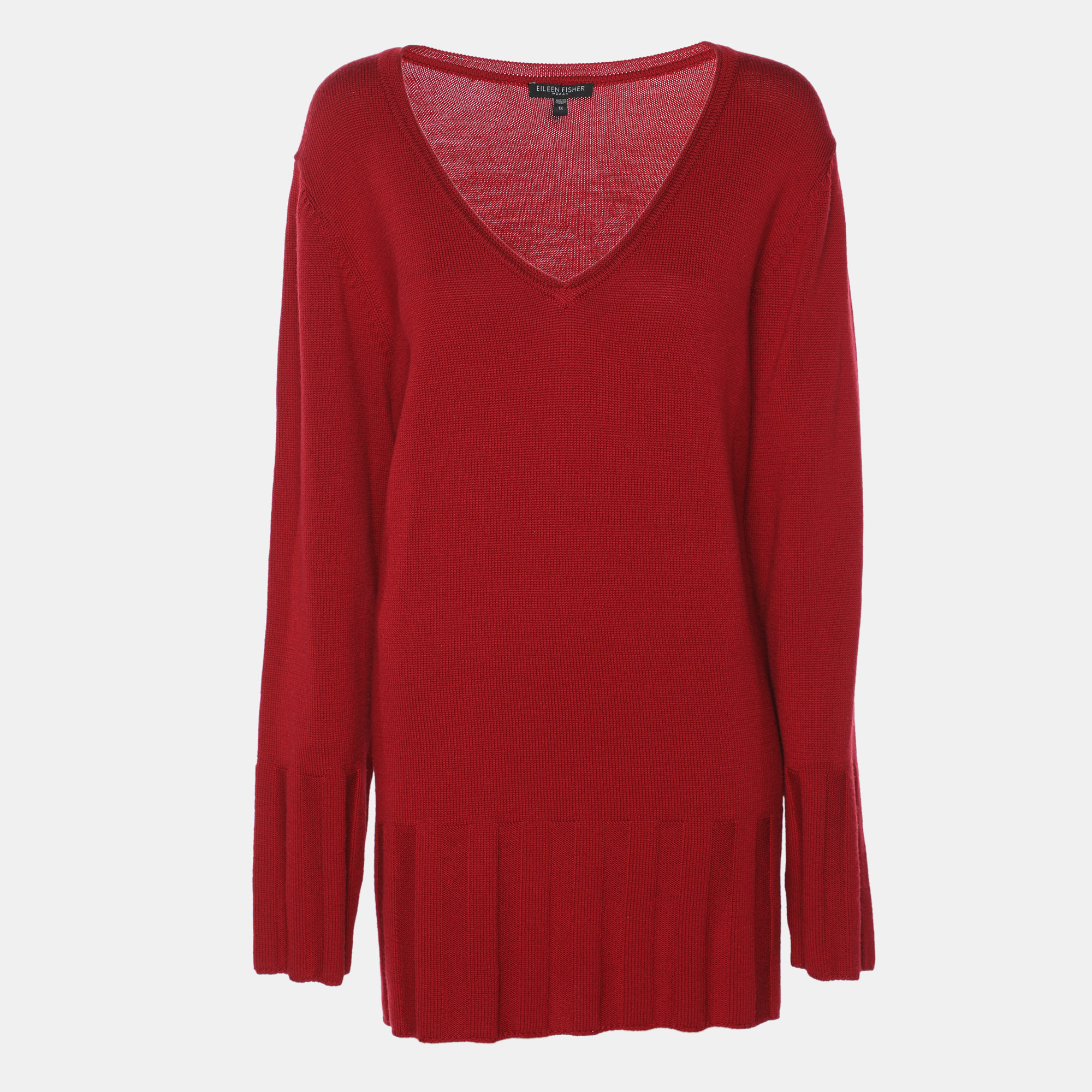 Pre-owned Eileen Fisher Red Merino Wool Knit Full Sleeve Sweater Xxl