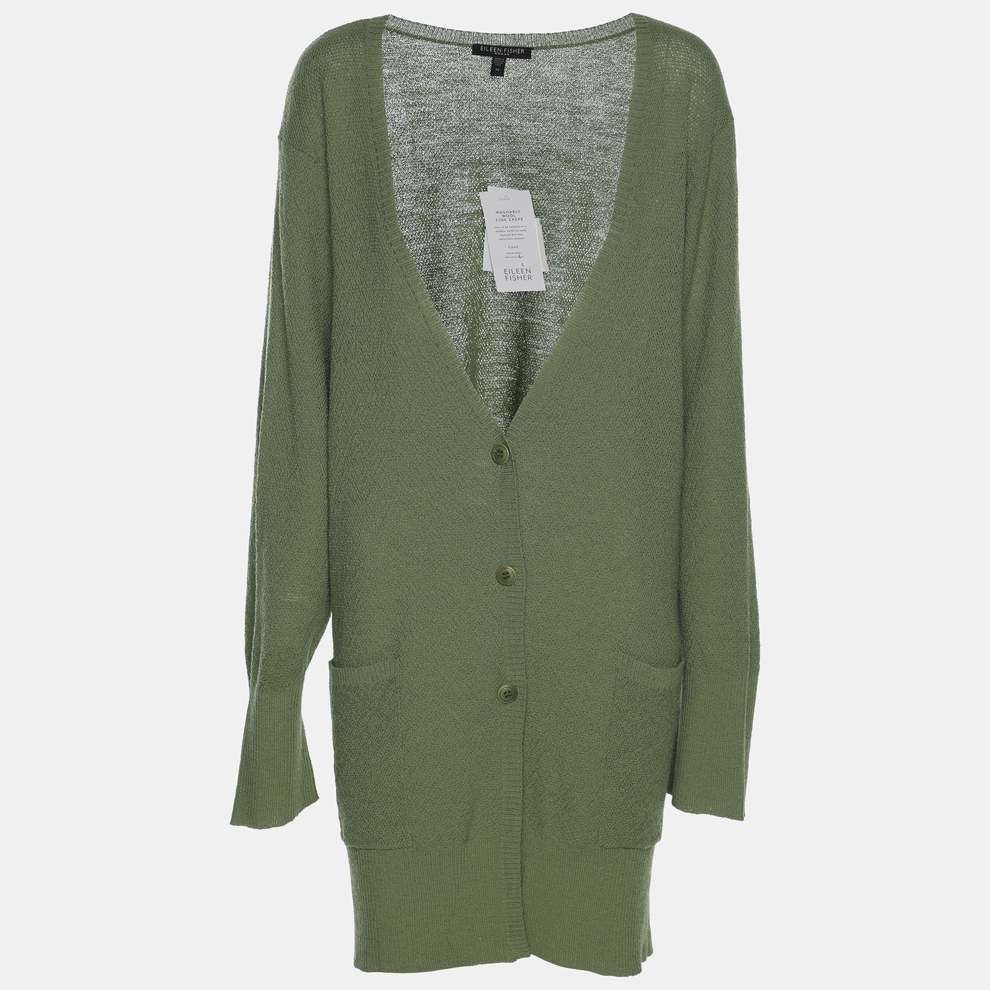 

Eileen Fisher Green Knit Wool Cardigan XXL