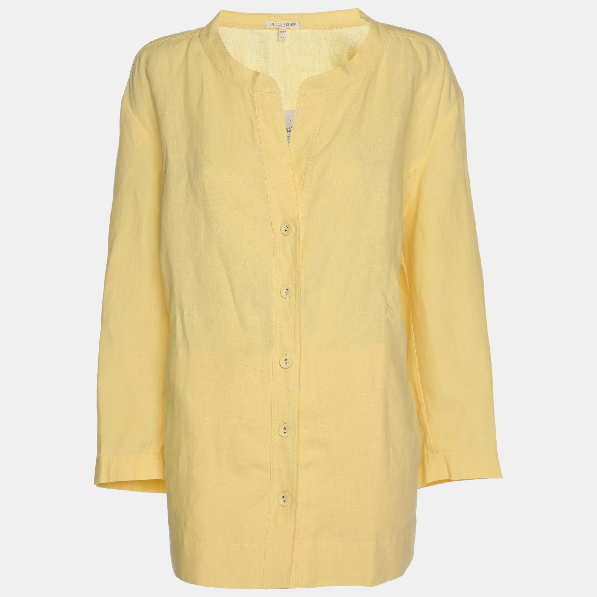 Pre-owned Eileen Fisher Yellow Organic Linen Shirt Xxl