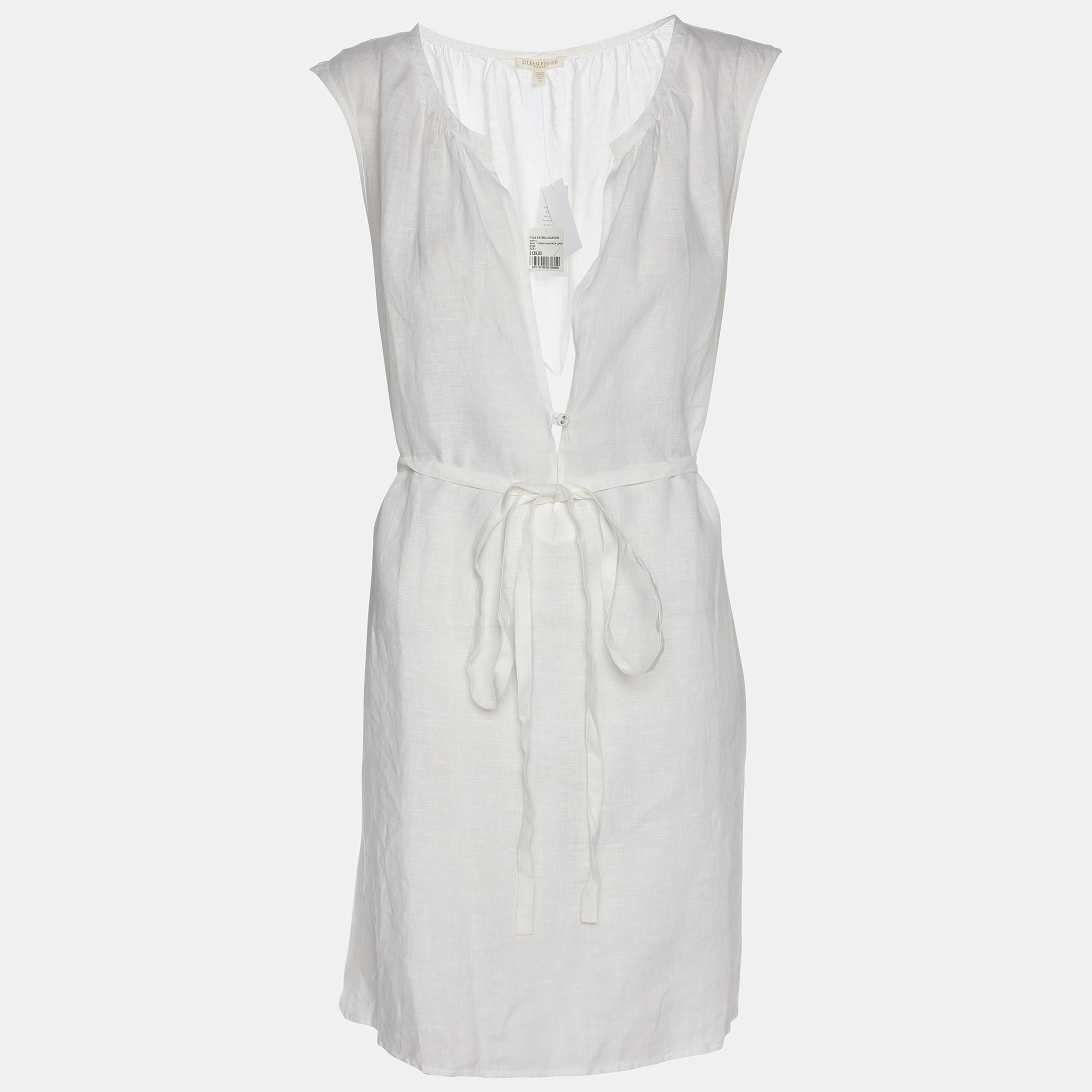 

Eileen Fisher White Linen Belted Dress XXL