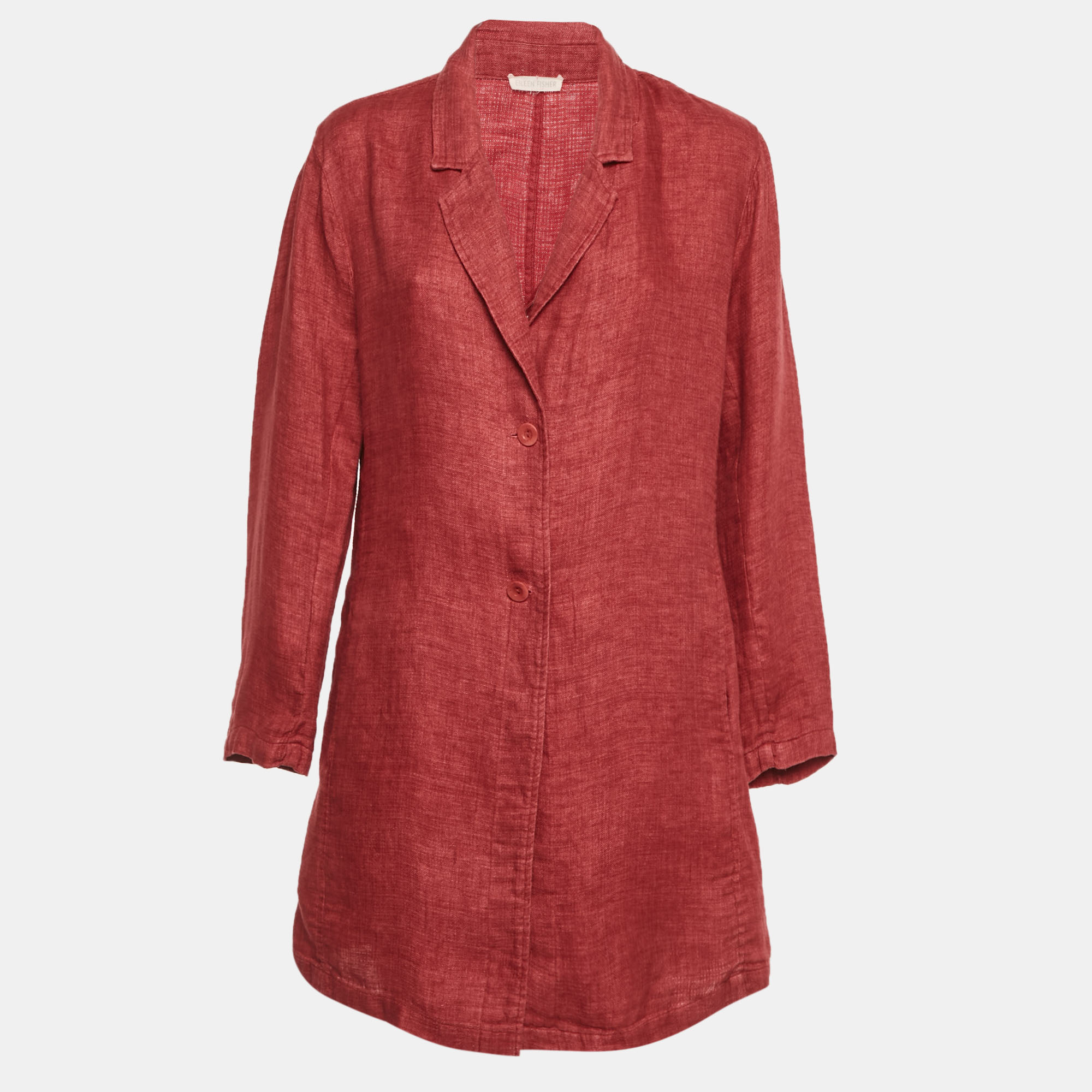 Pre-owned Eileen Fisher Red Linen Mid-length Coat M