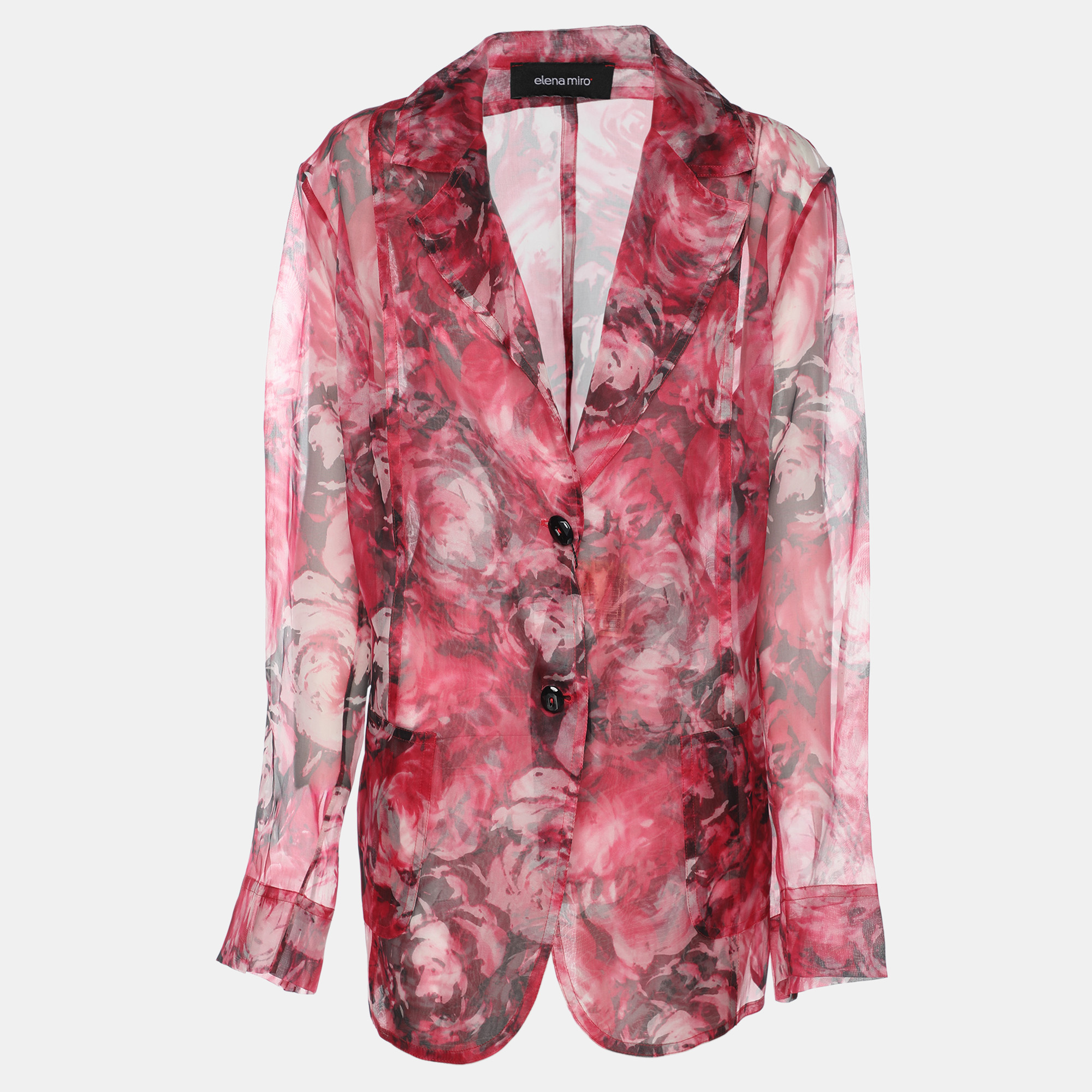 Pre-owned Elena Miro' Pink Floral Print Knit Blazer Xxl