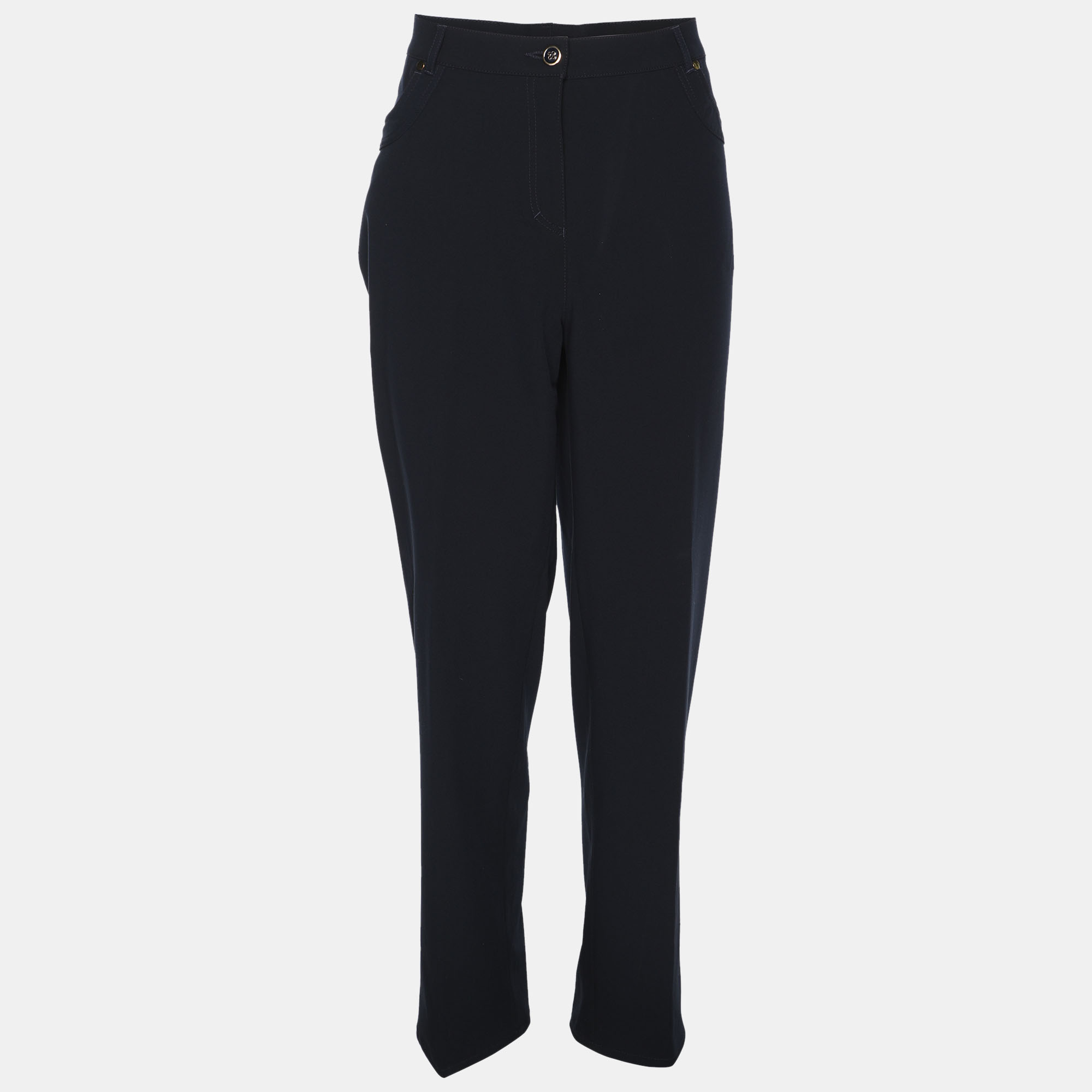 Pre-owned Elena Miro' Navy Blue Jersey Crystal Embellished Pants Xxl
