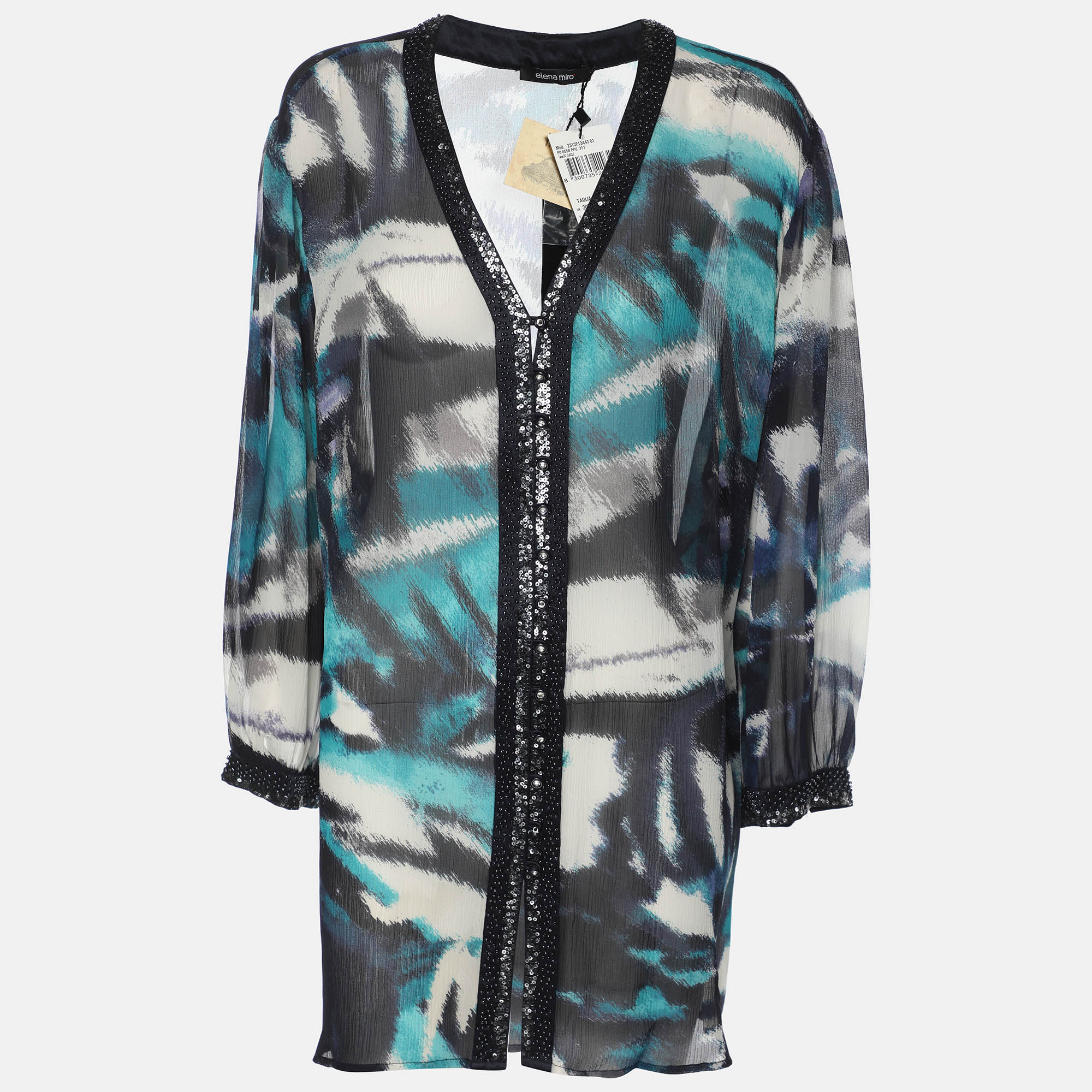 

Elena Miro Blue Chiffon Embellished Shirt XXL