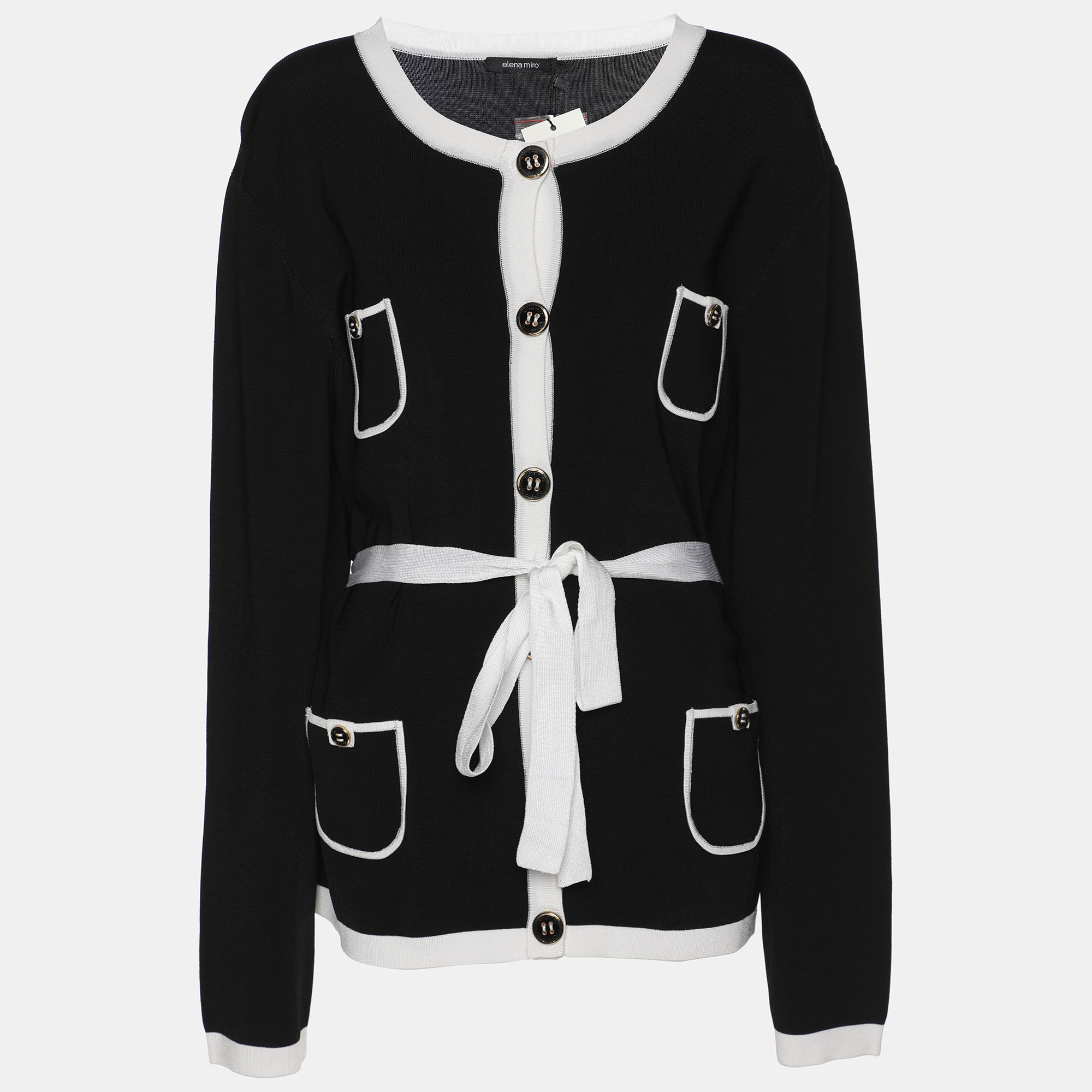 

Elena Miro Black/White Knit Belted Cardigan XL