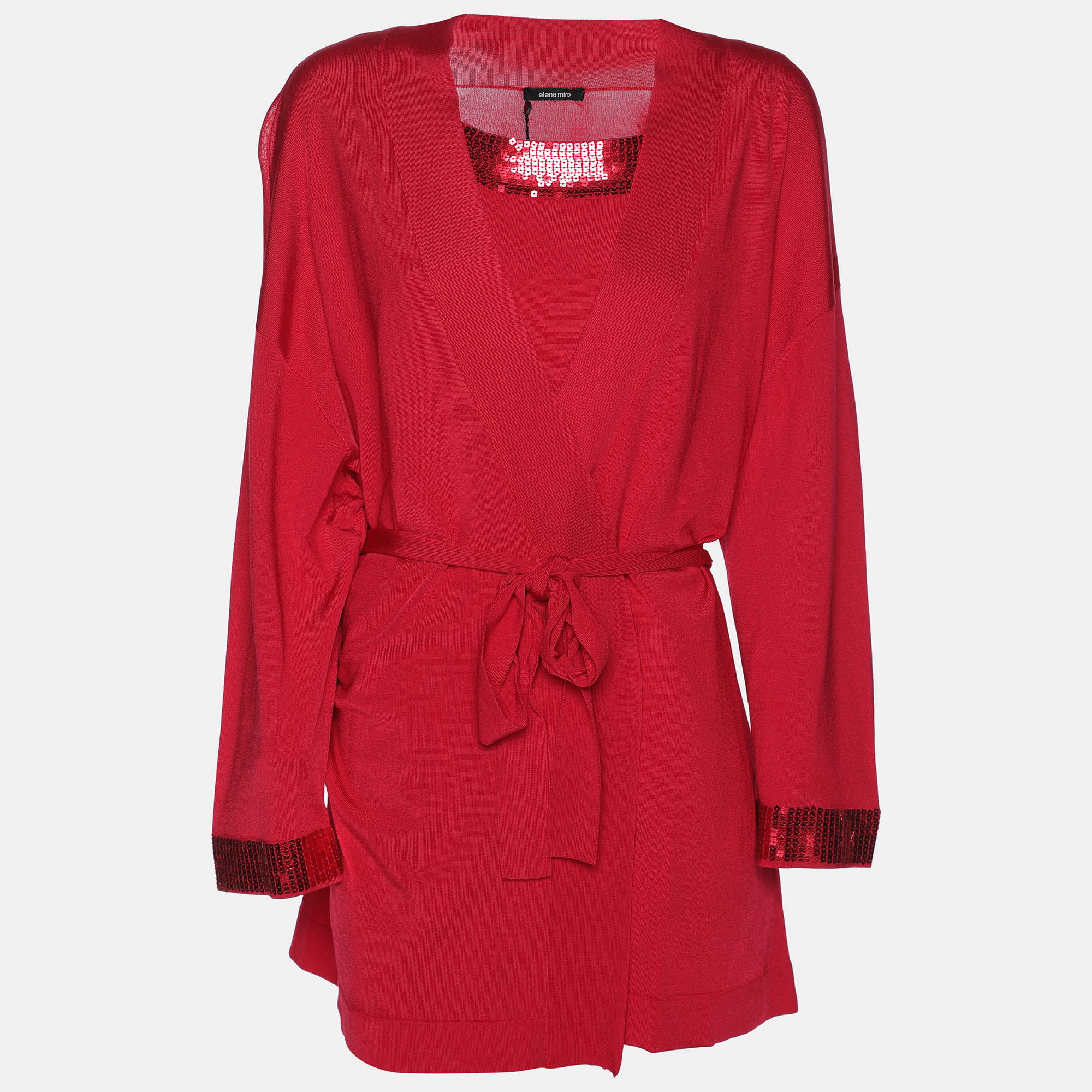 

Elena Miro Pink Jersey Sequined Twinset Cardigan, Red