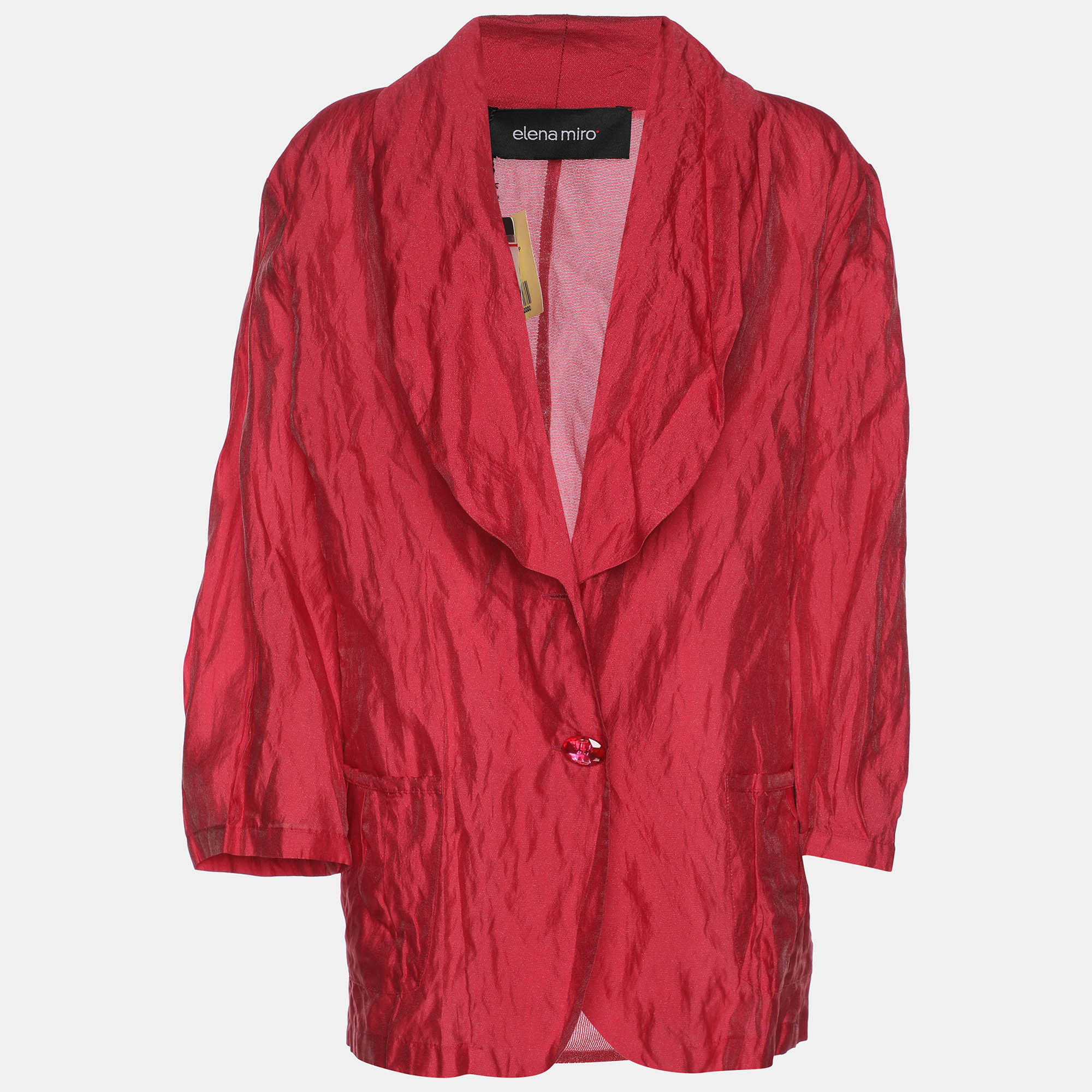 Pre-owned Elena Miro' Red Lurex Knit Crinkled Belted Blazer Xxl