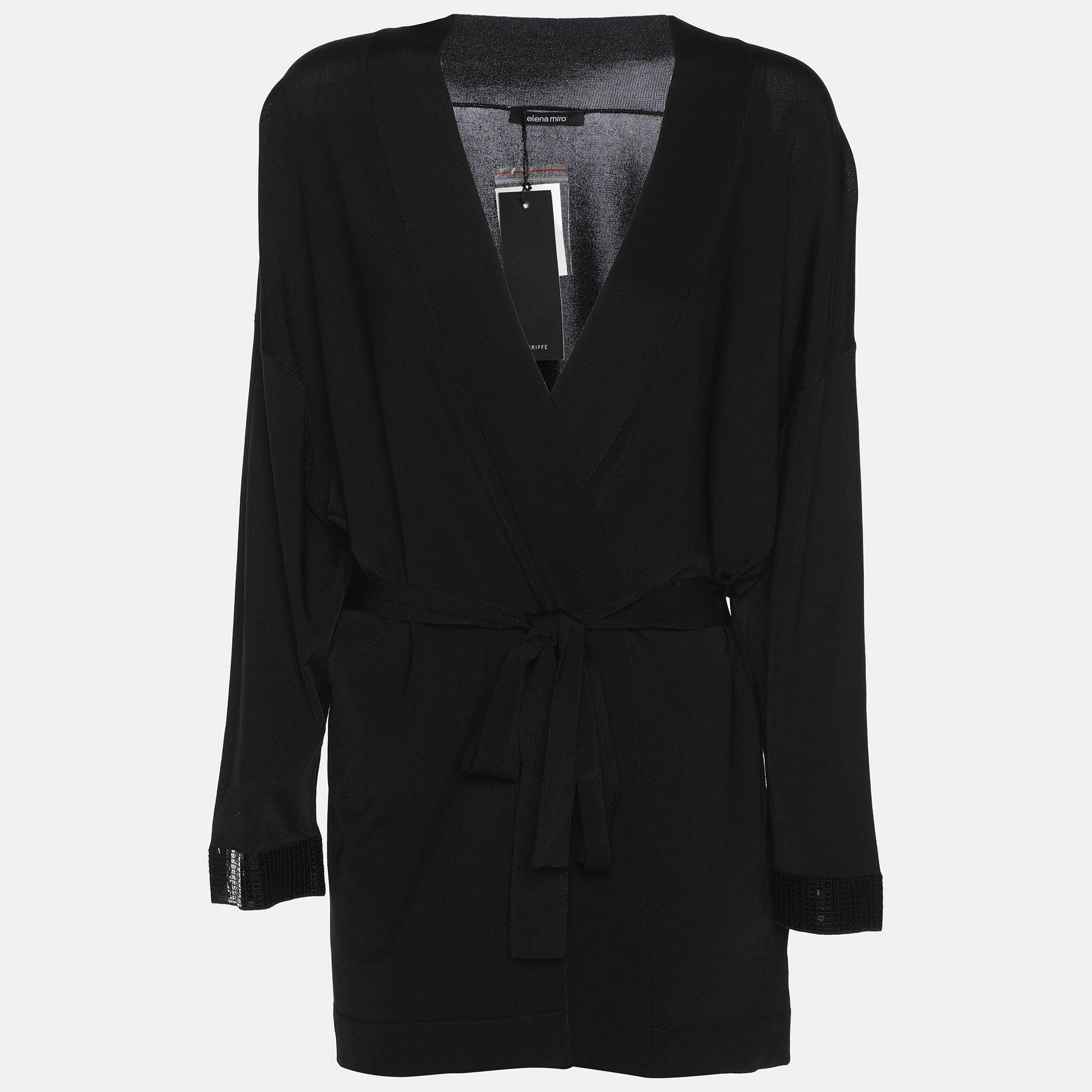 Pre-owned Elena Miro' Black Stretch Knit Cardigan Xl