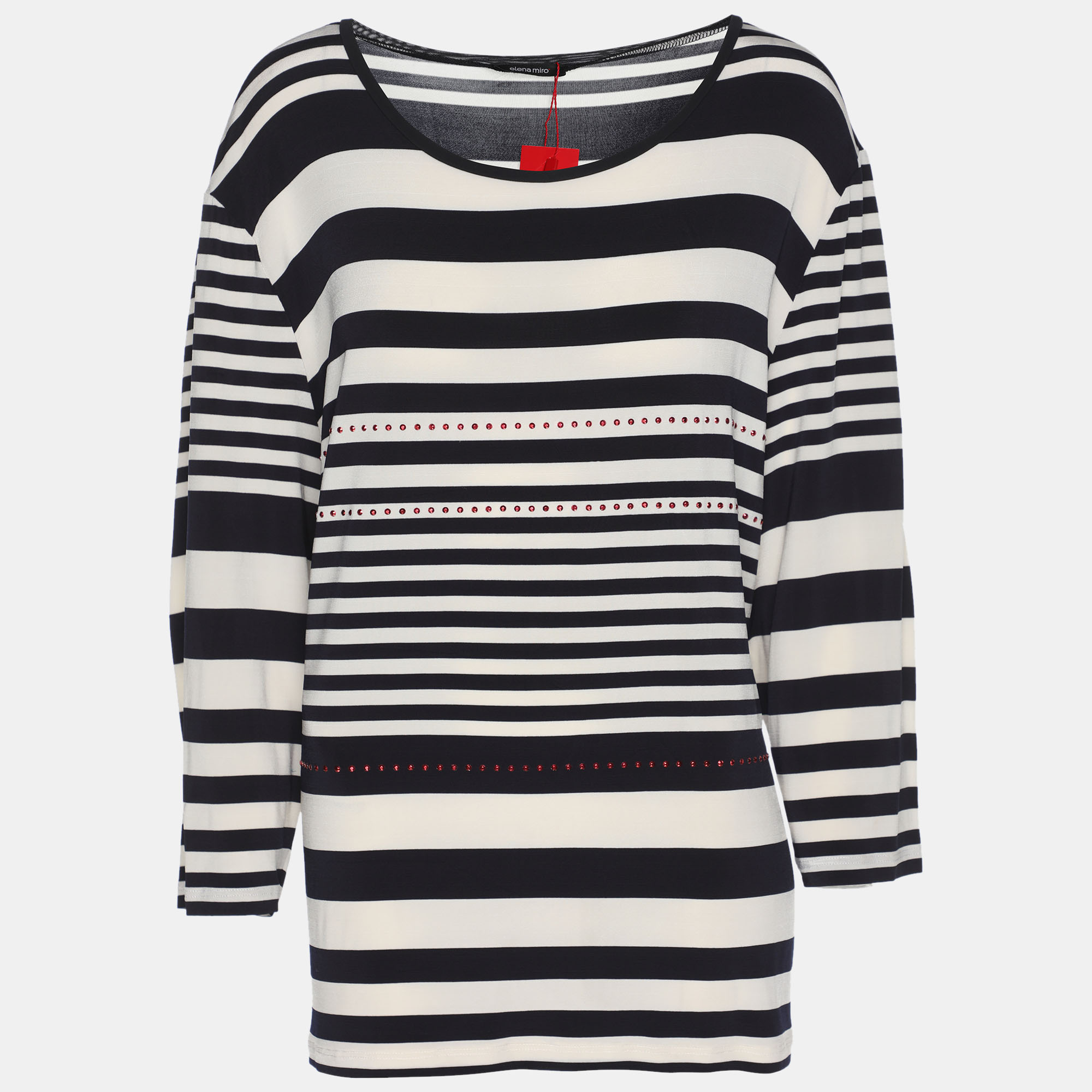 

Elena Miro Blue/Cream Striped Jersey Embellished Full Sleeve T-Shirt XL