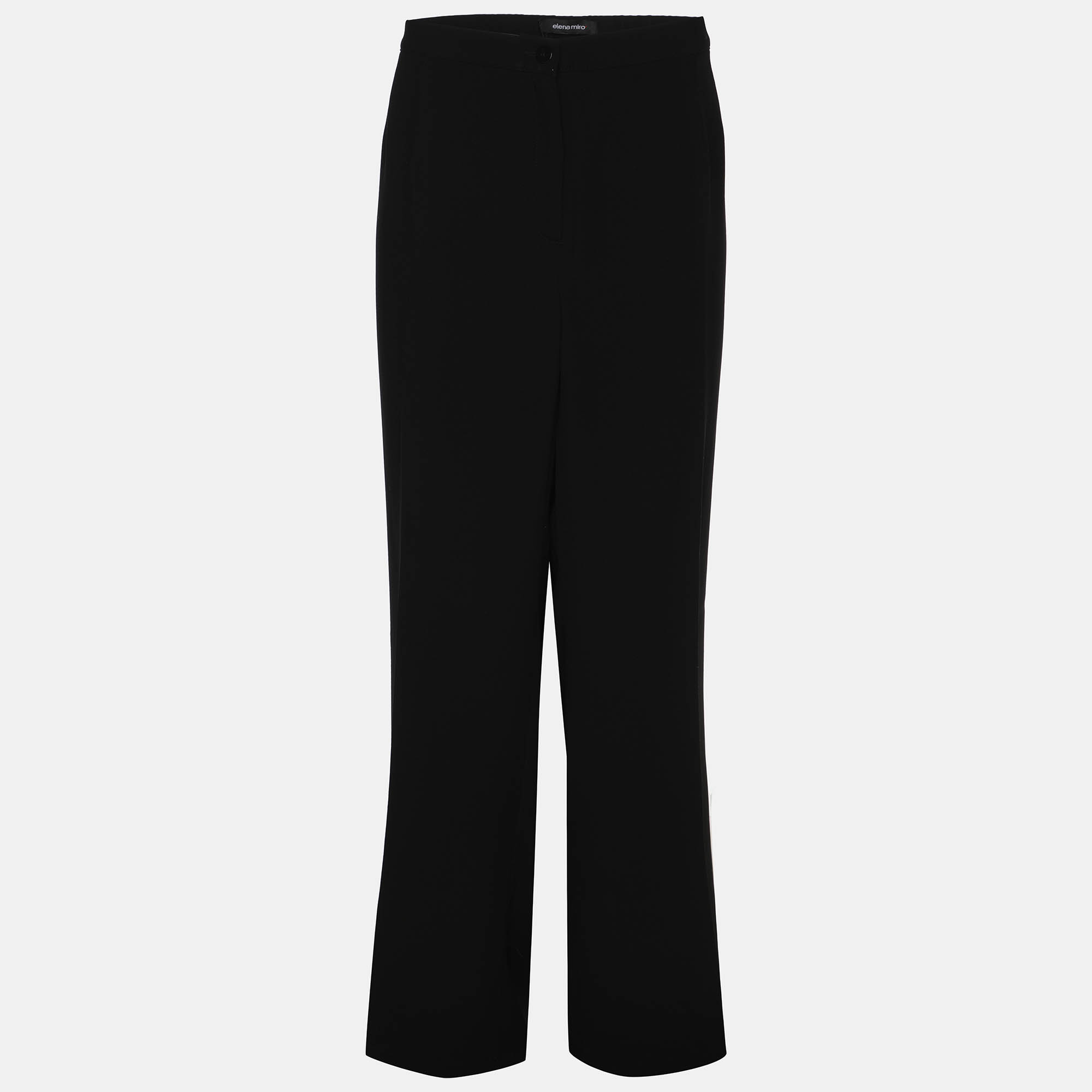Pre-owned Elena Miro' Black Crepe Wide Leg Trousers Xl