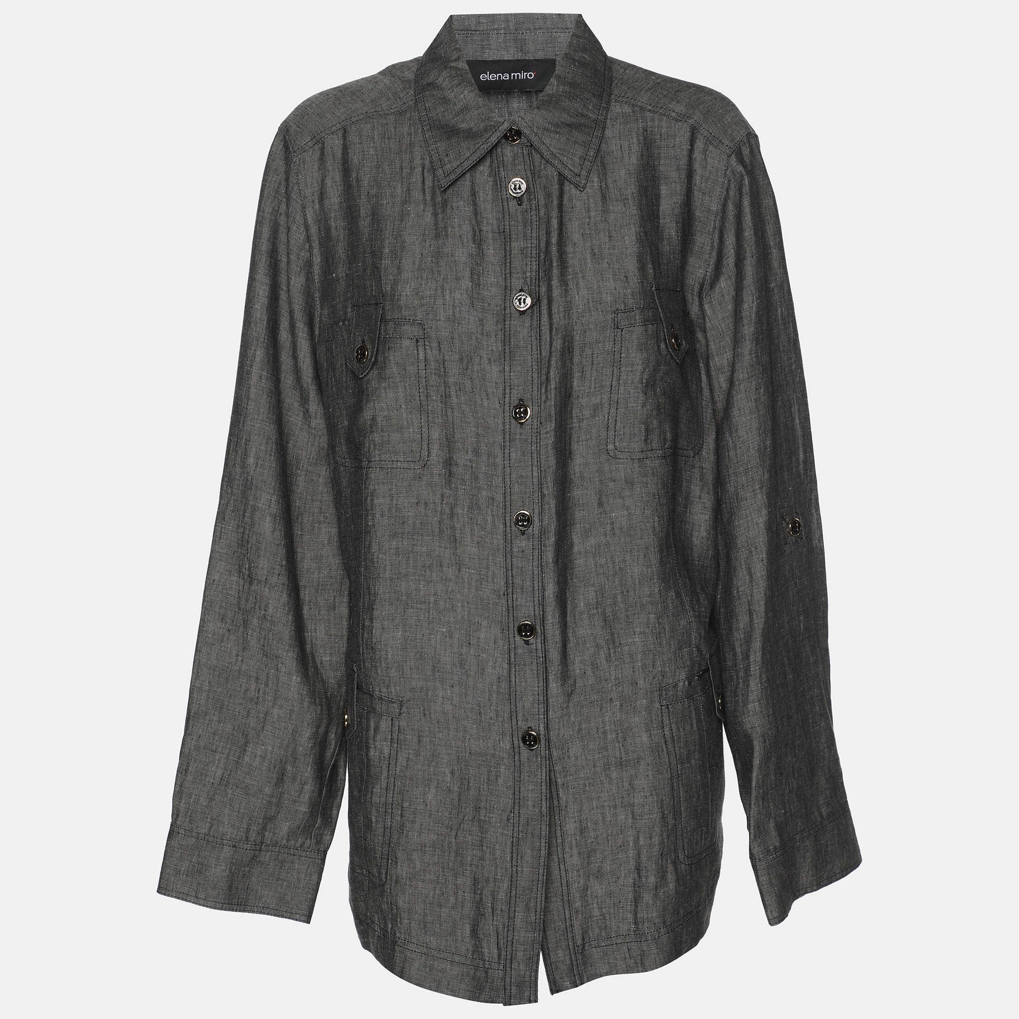 

Elena Miro Grey Linen Marble Stirup Long Sleeve Shirt L
