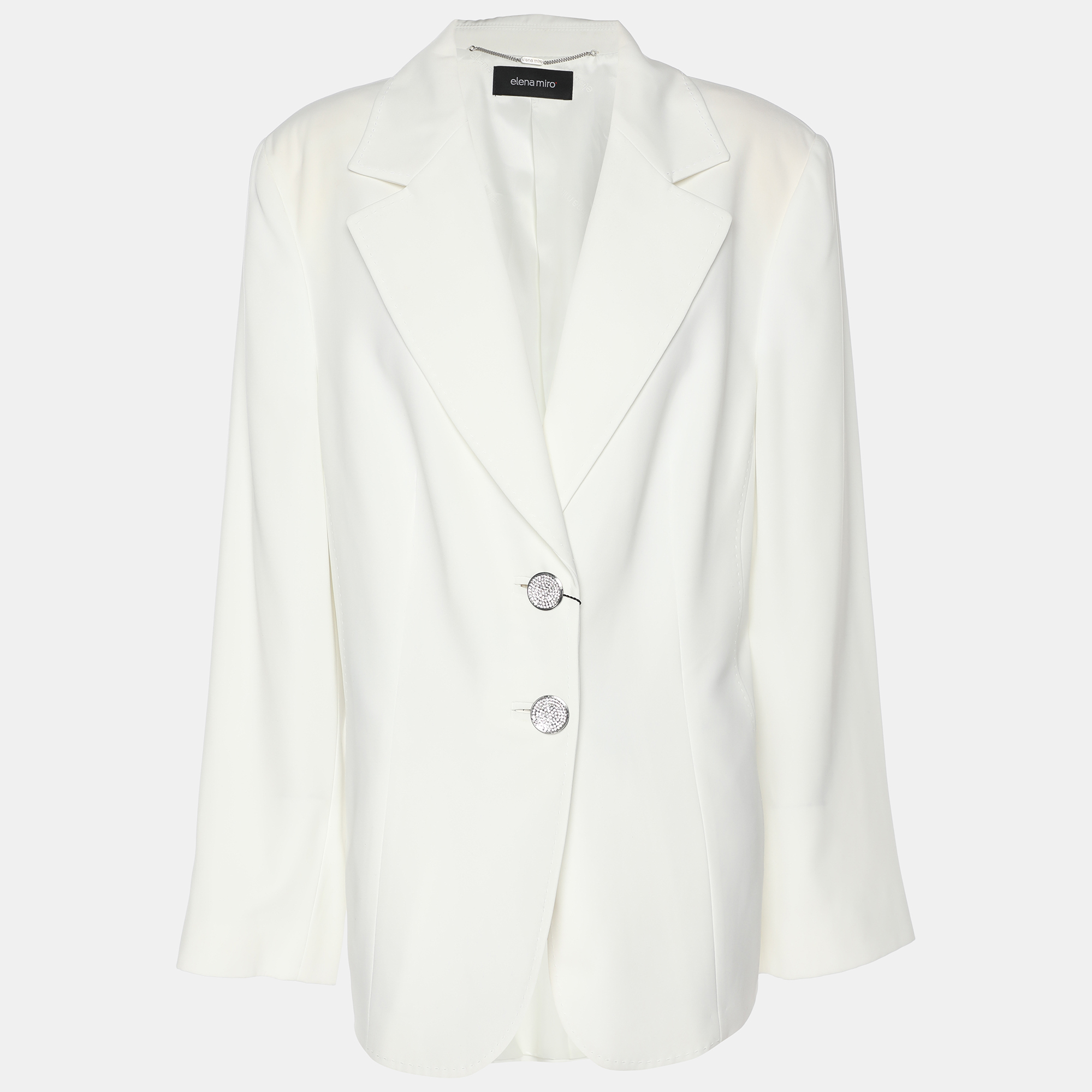Pre-owned Elena Miro' White Satin Single Breasted Blazer L