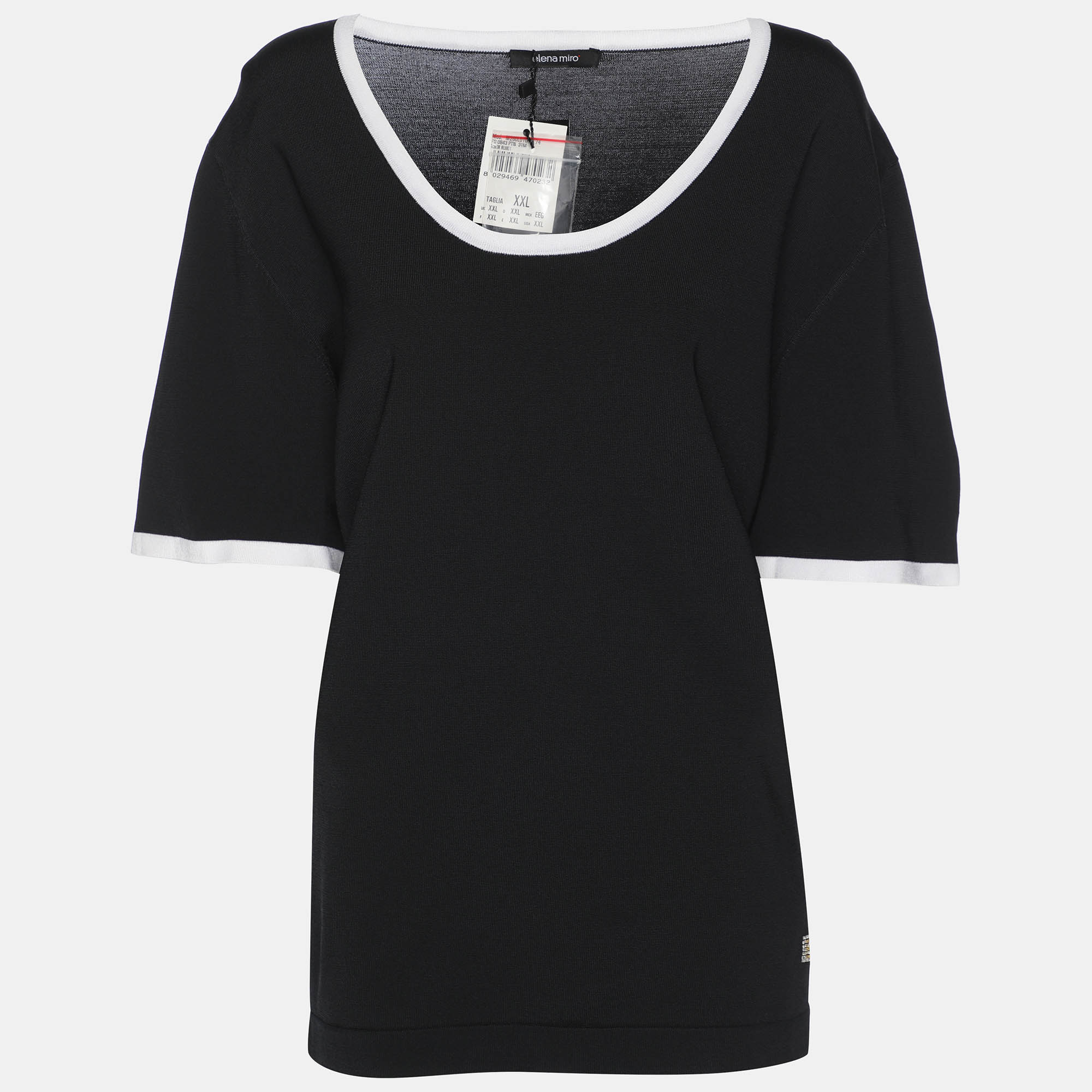 

Elena Miro Black/White Stretch Knit Crew Neck T-Shirt XXL