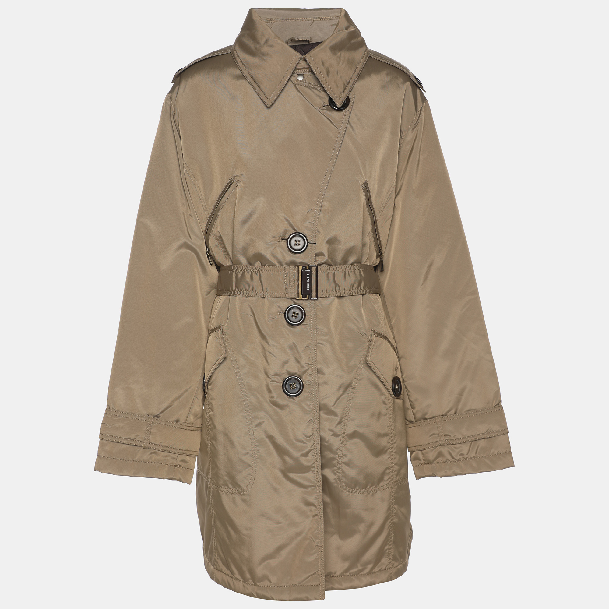 Pre-owned Elena Miro' Beige Nylon Puffer Jacket Xl In Sand