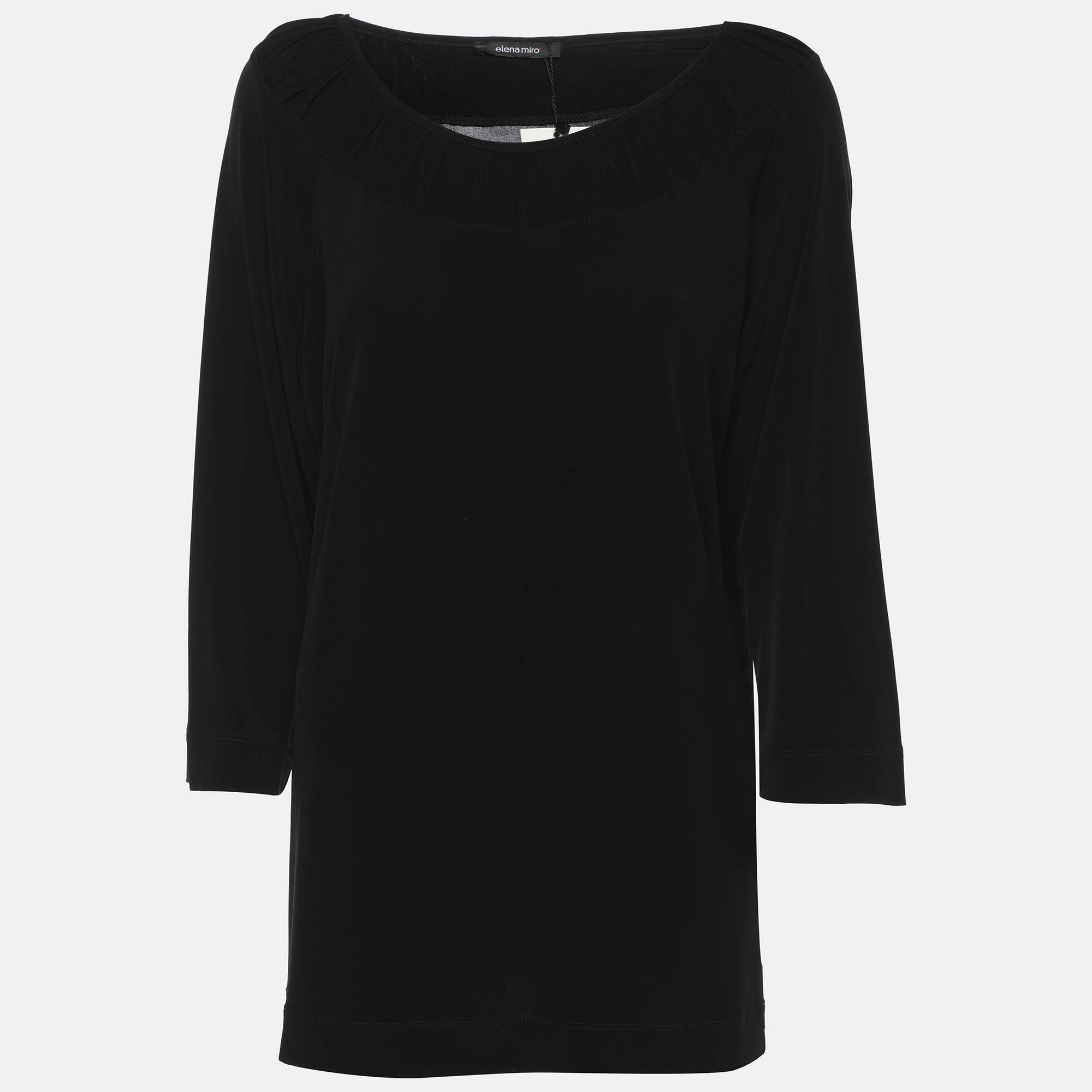 Elena Miro Black Jersey Ruched Neck Blouse L