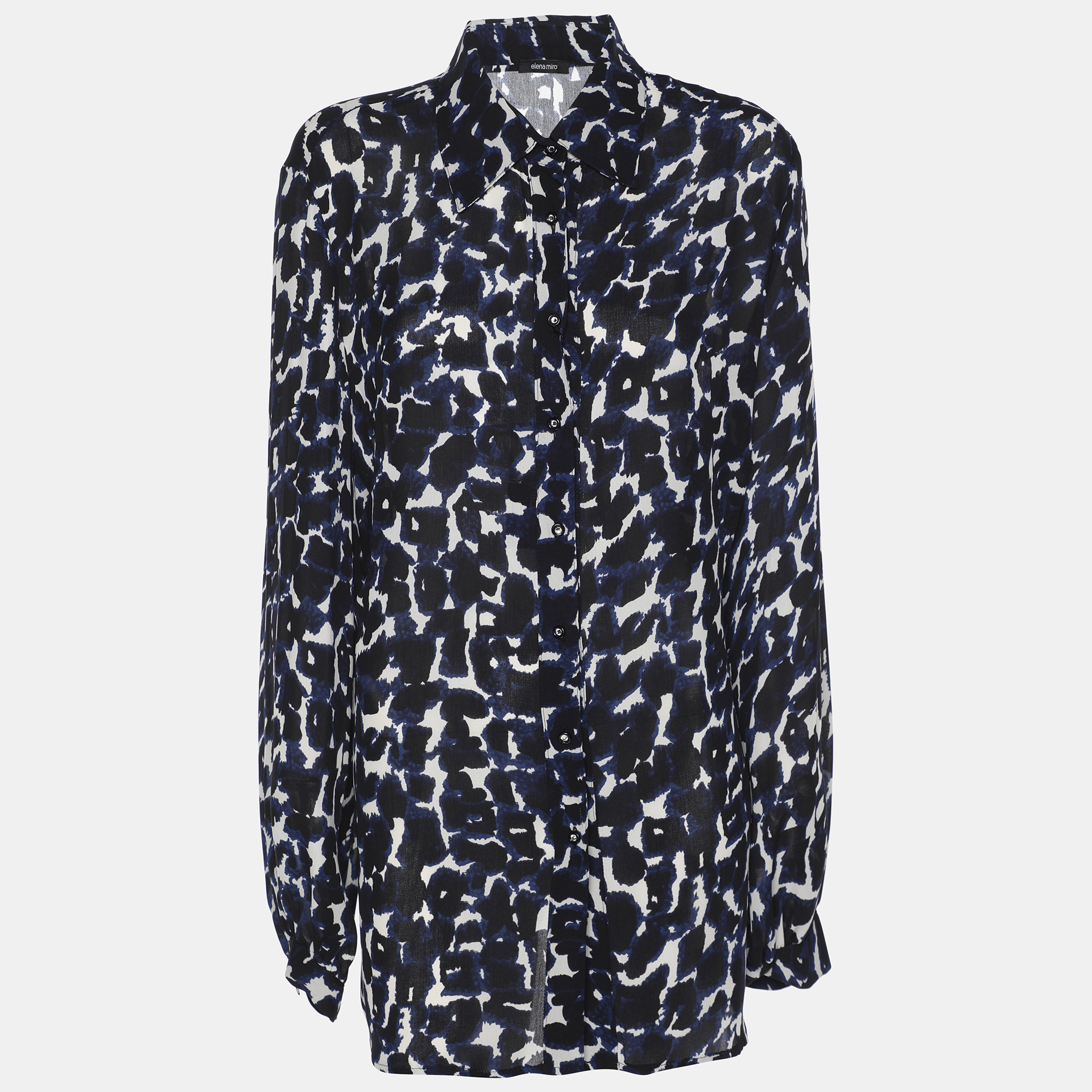 

Elena Miro Blue Chiffon Georgette Print Long Sleeve Shirt L