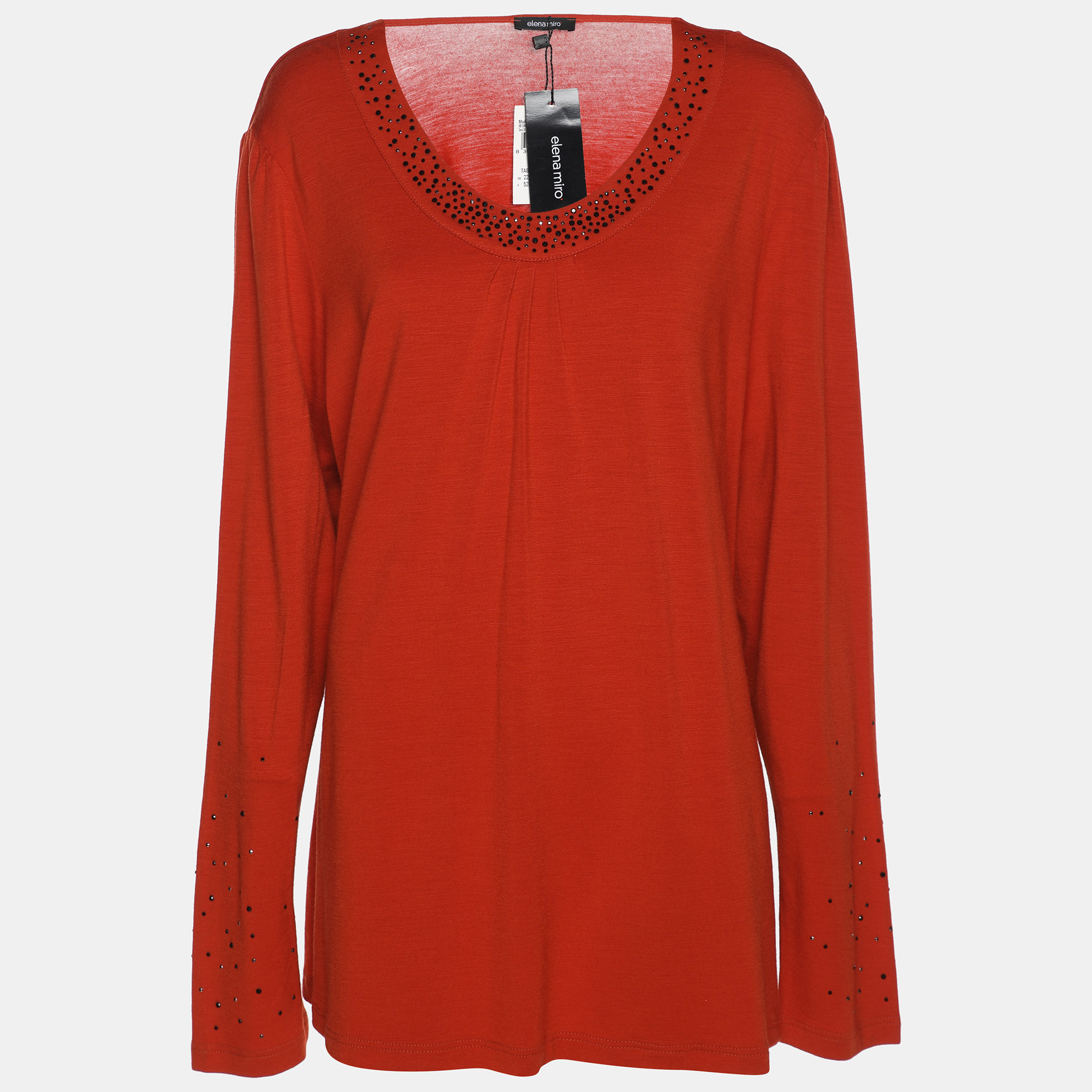 

Elena Miro Orange Rhinestone Neck Top XXL