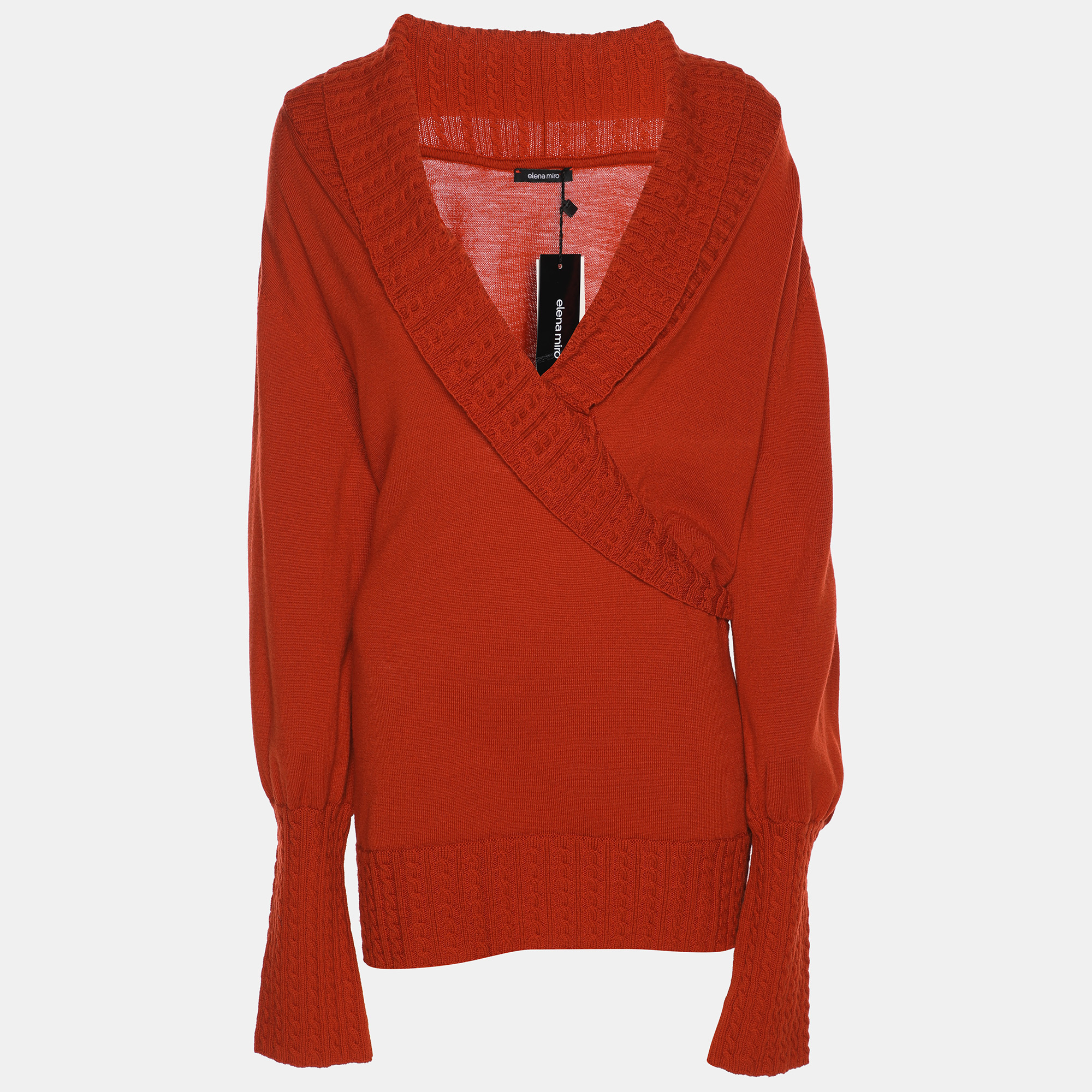 

Elena Miro Orange Knit Cross Neck Sweater XL