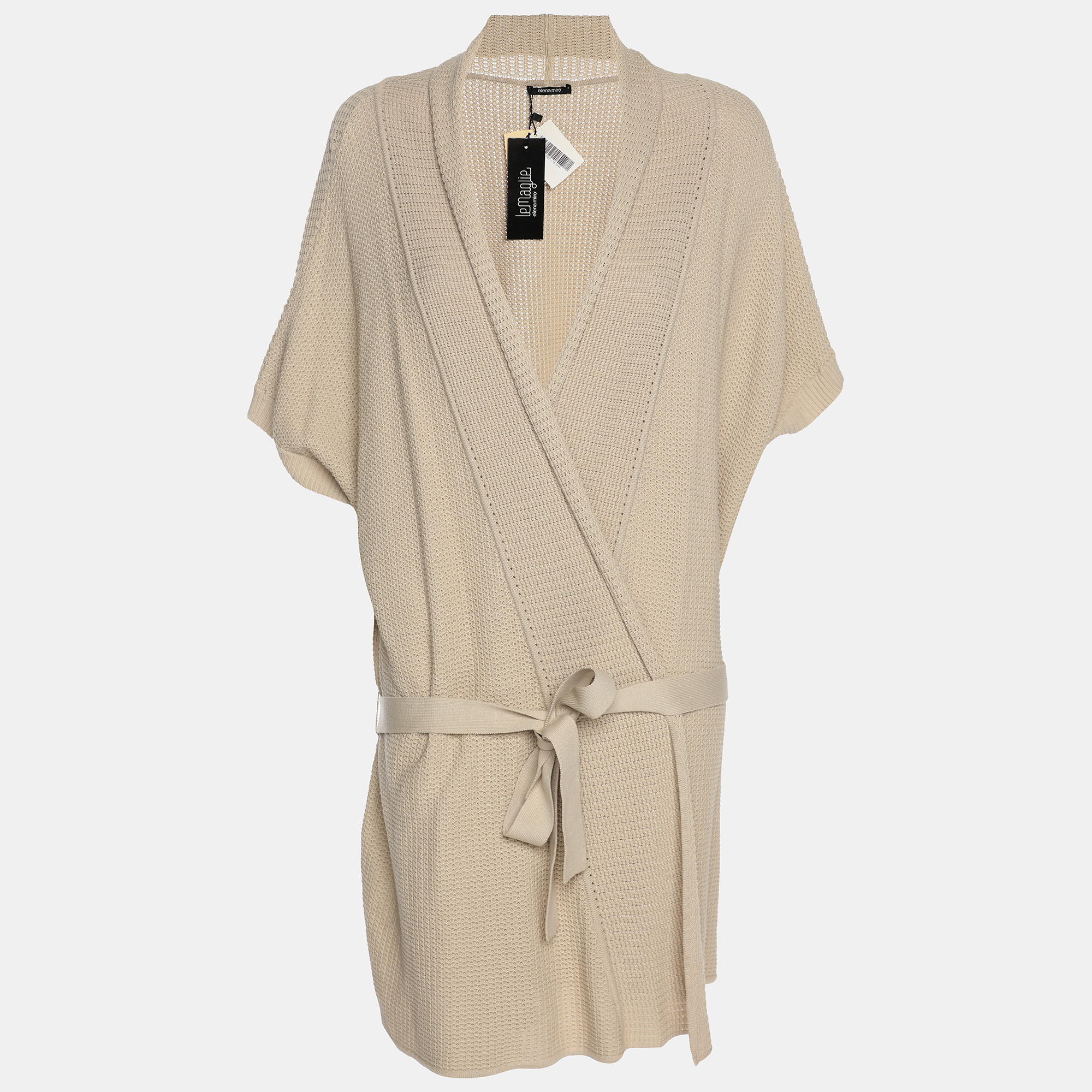 

Elena Miro Beige Stretch Knit Belted Long Cardigan L