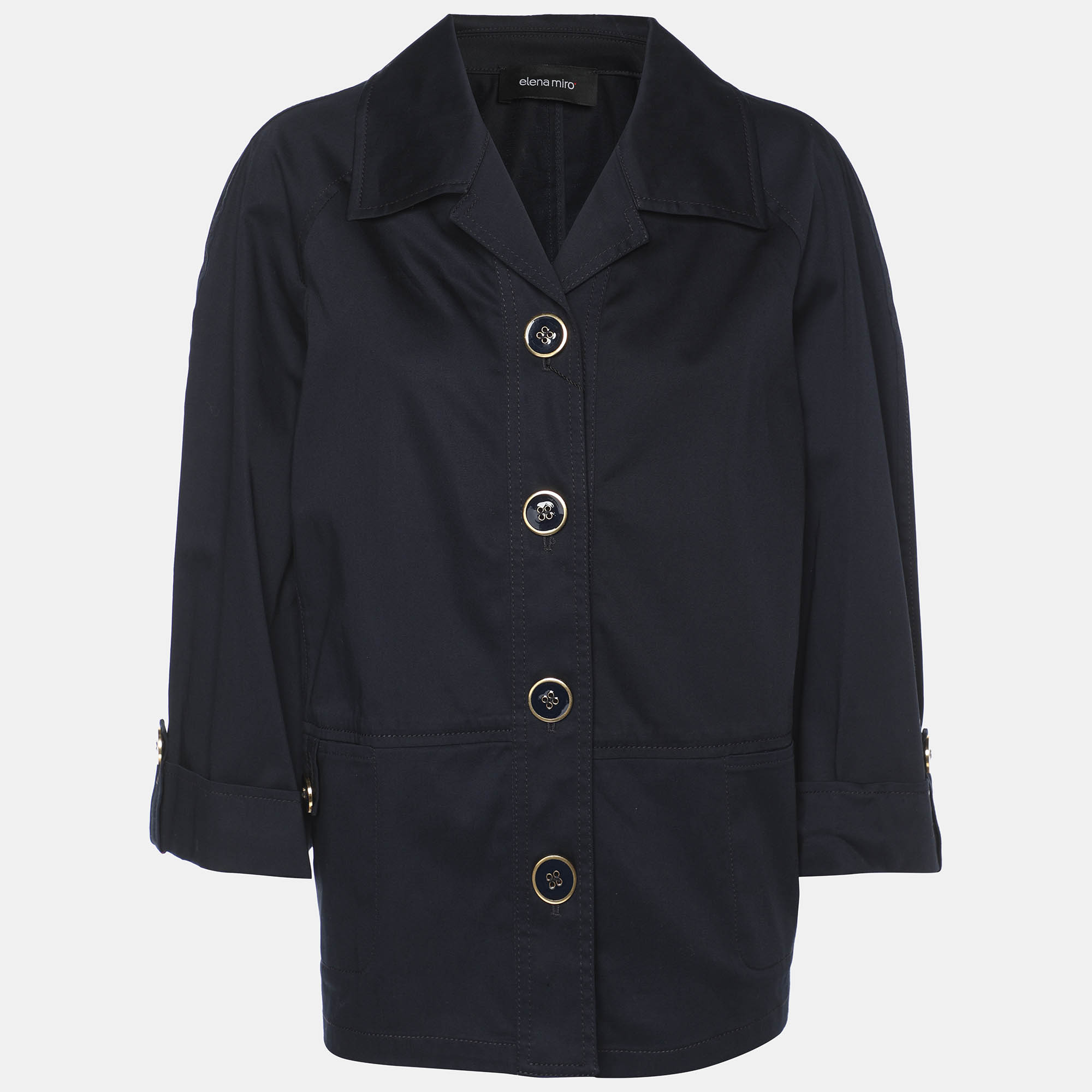 

Elena Miro Navy Blue Stretch Cotton Single Breasted Short Coat L