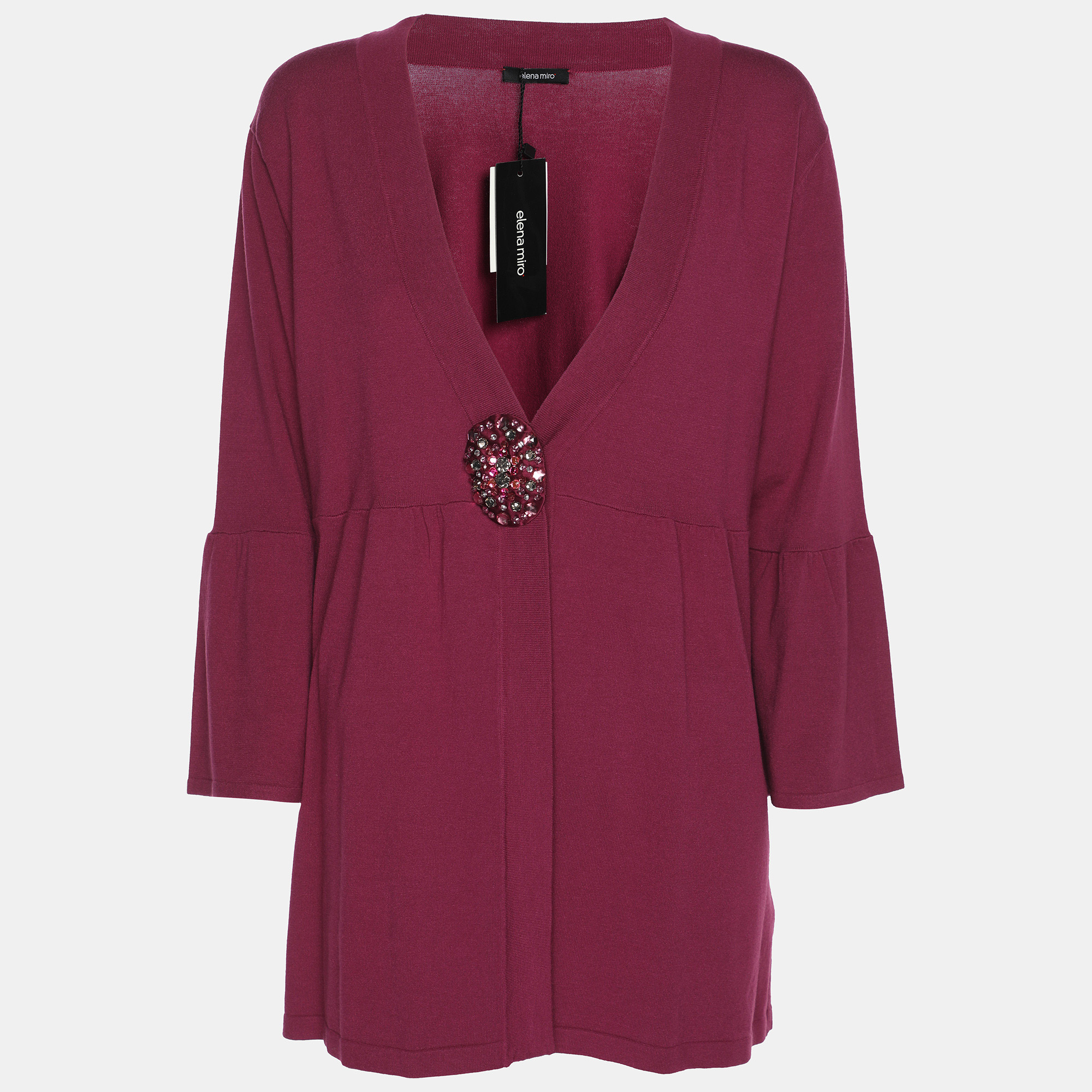 

Elena Miro Hot Pink Jersey Crystal Embellished V Neck Blouse L