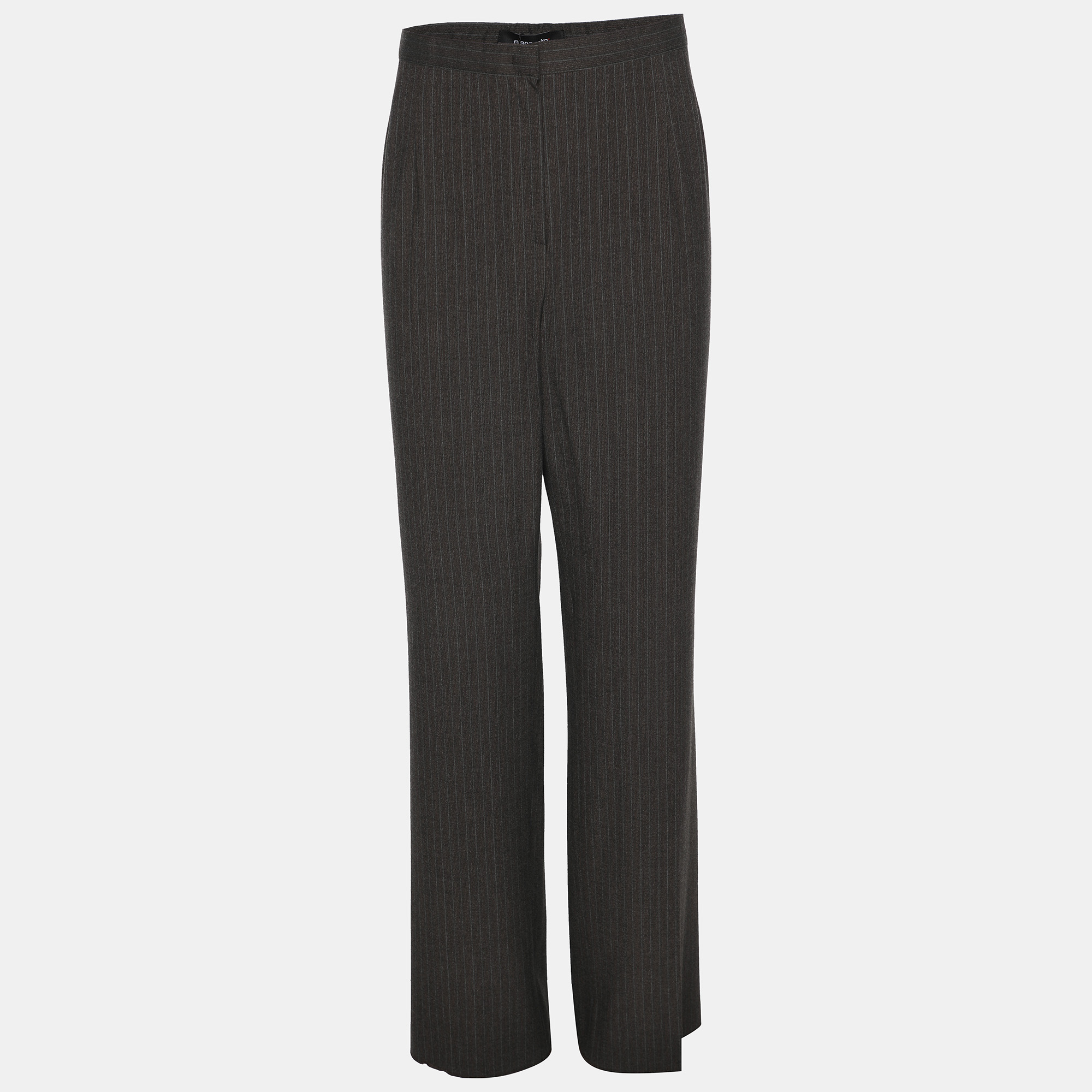 Pre-owned Elena Miro' Grey Striped Polyester Blend Fabric Trousers Xxl In Gray