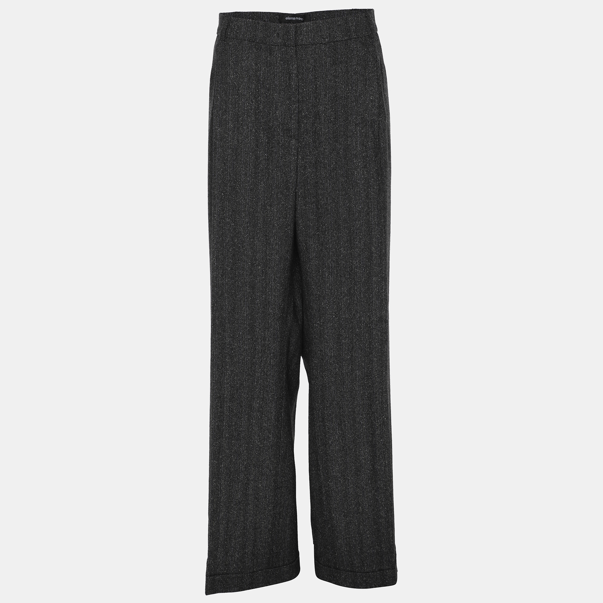 Pre-owned Elena Miro' Grey Wool Blend Wide Leg Trousers Xl In Gray