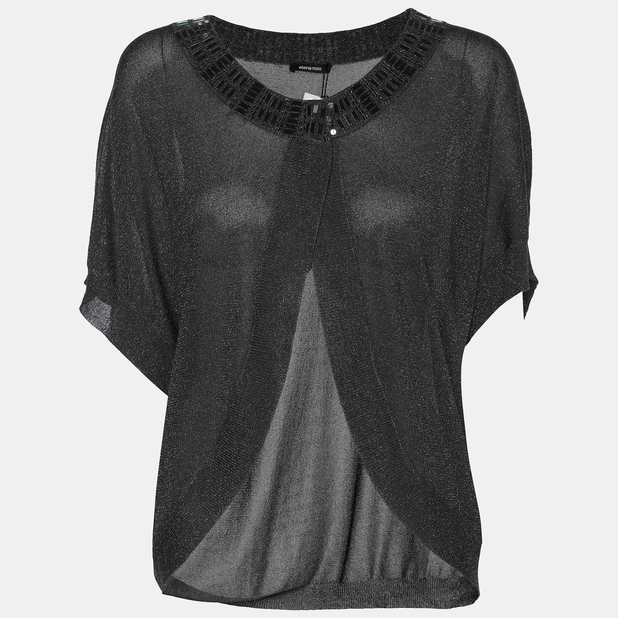Pre-owned Elena Miro' Grey Shimmered Lurex Knit Shrug Top Xl In Gray