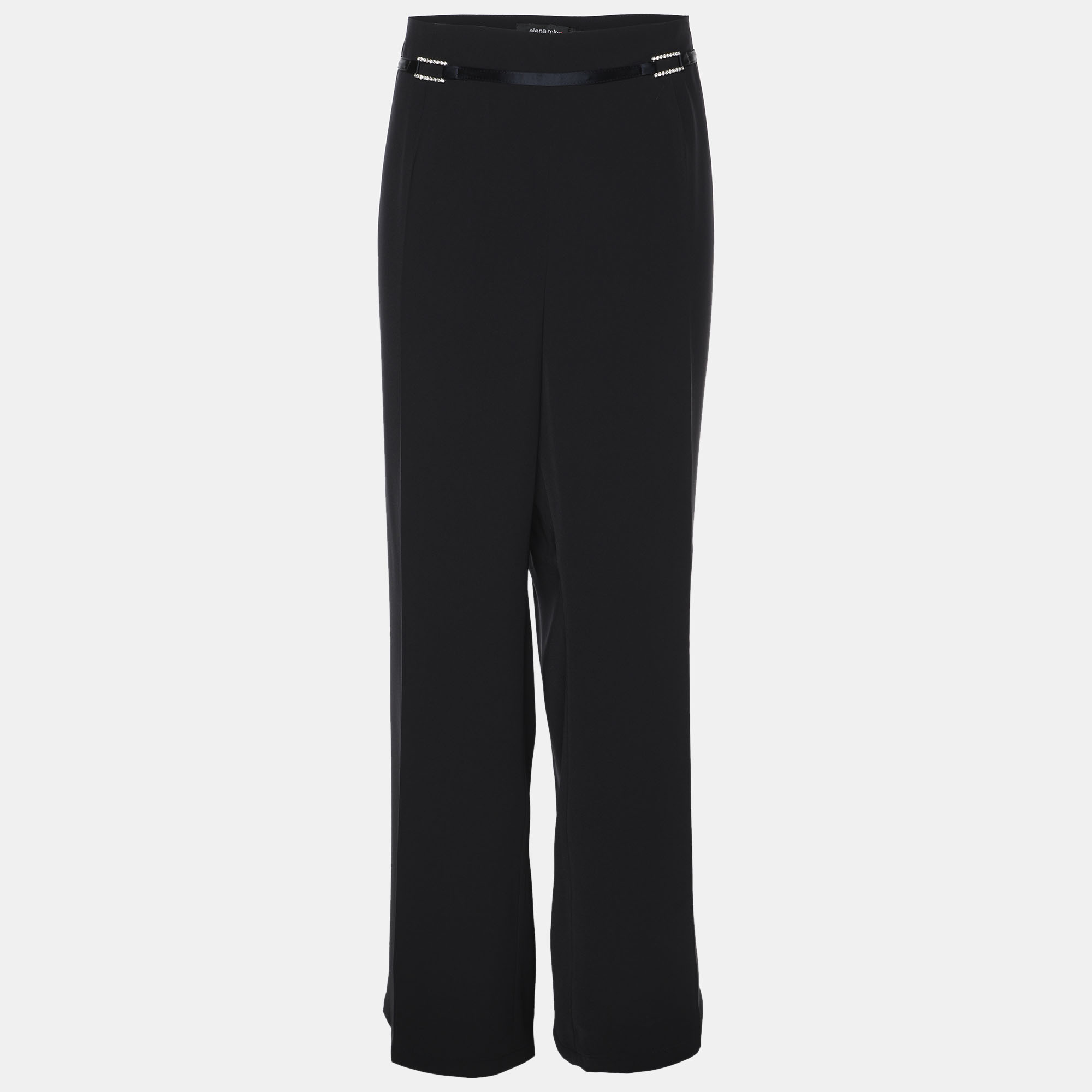Pre-owned Elena Miro' Navy Blue Fabric Crystal Embellished Wide Leg Pants Xxl
