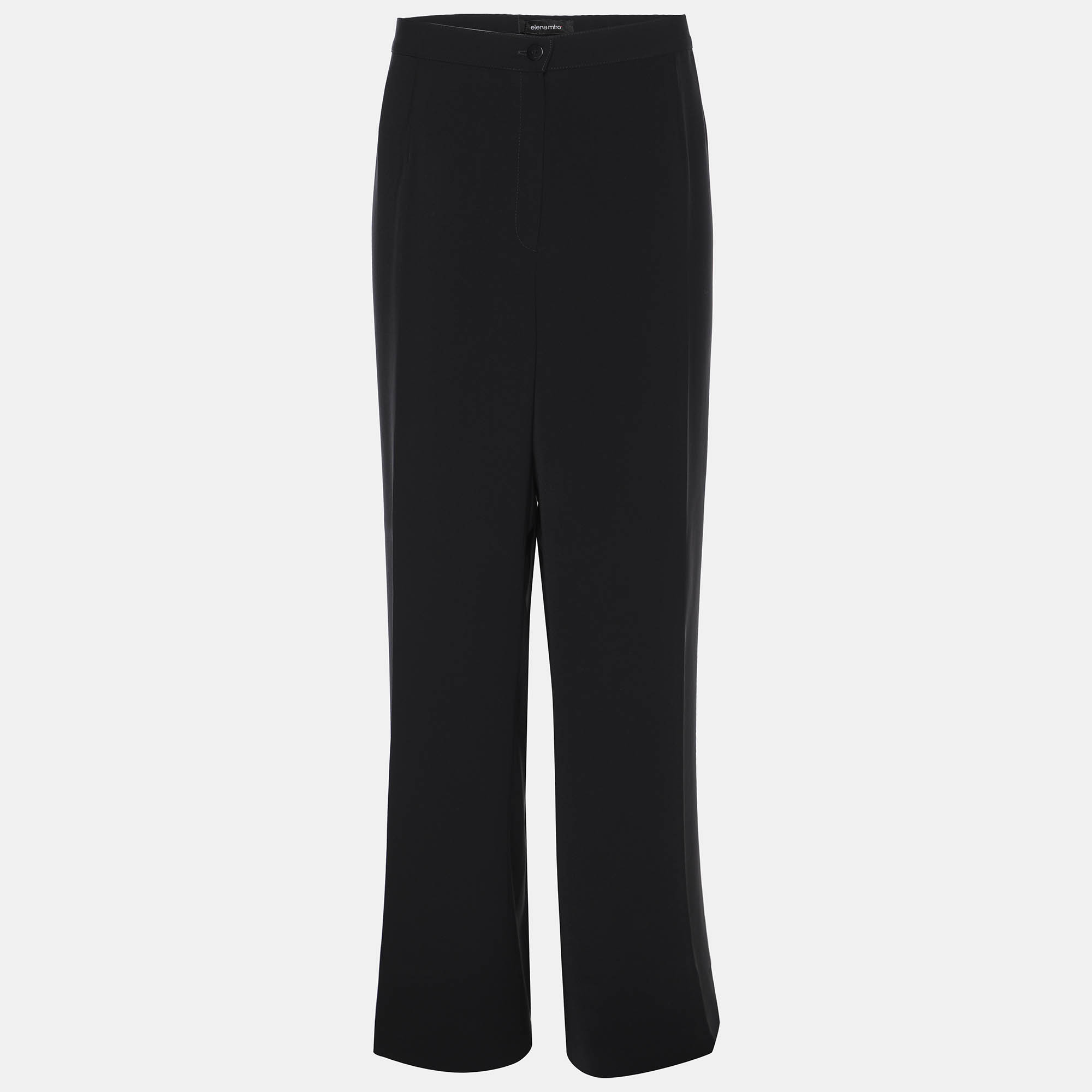 Pre-owned Elena Miro' Black Crepe Straight Pants Xxl