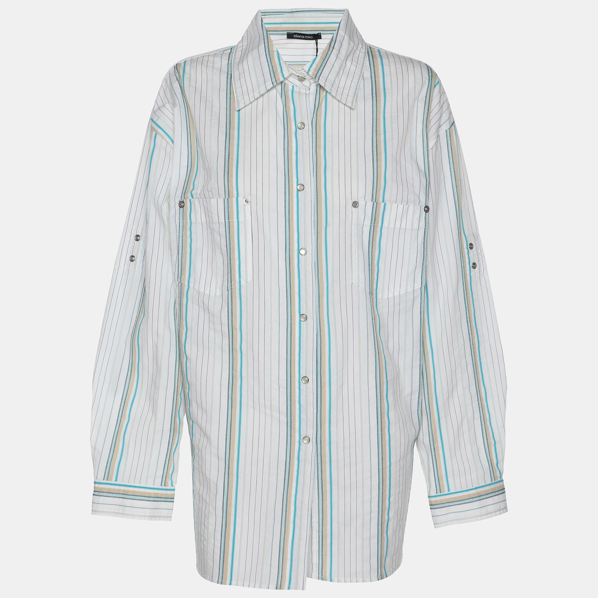 

Elena Miro White Striped Cotton Button Front Shirt XL