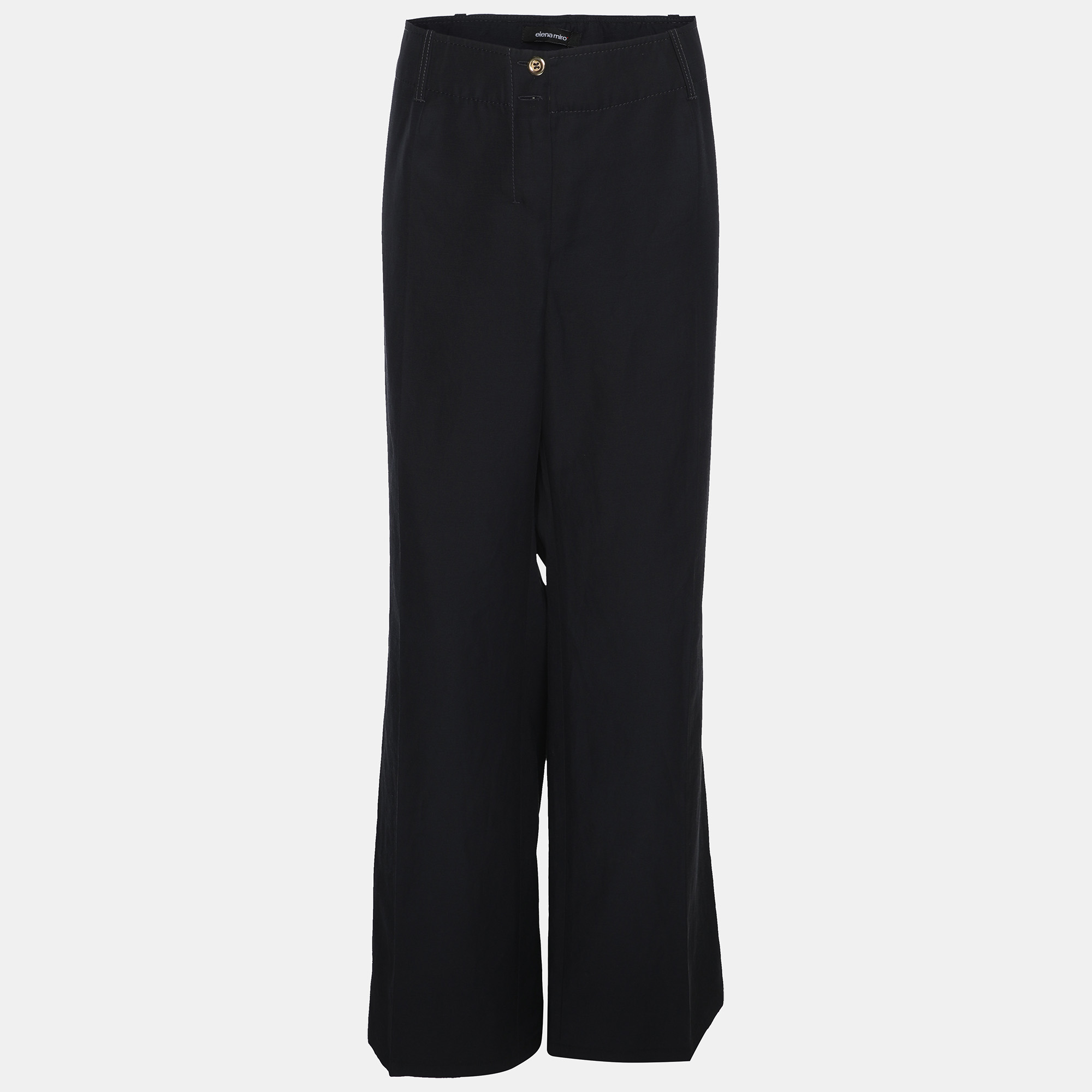 Pre-owned Elena Miro' Navy Blue Cotton Straight Pants Xxl