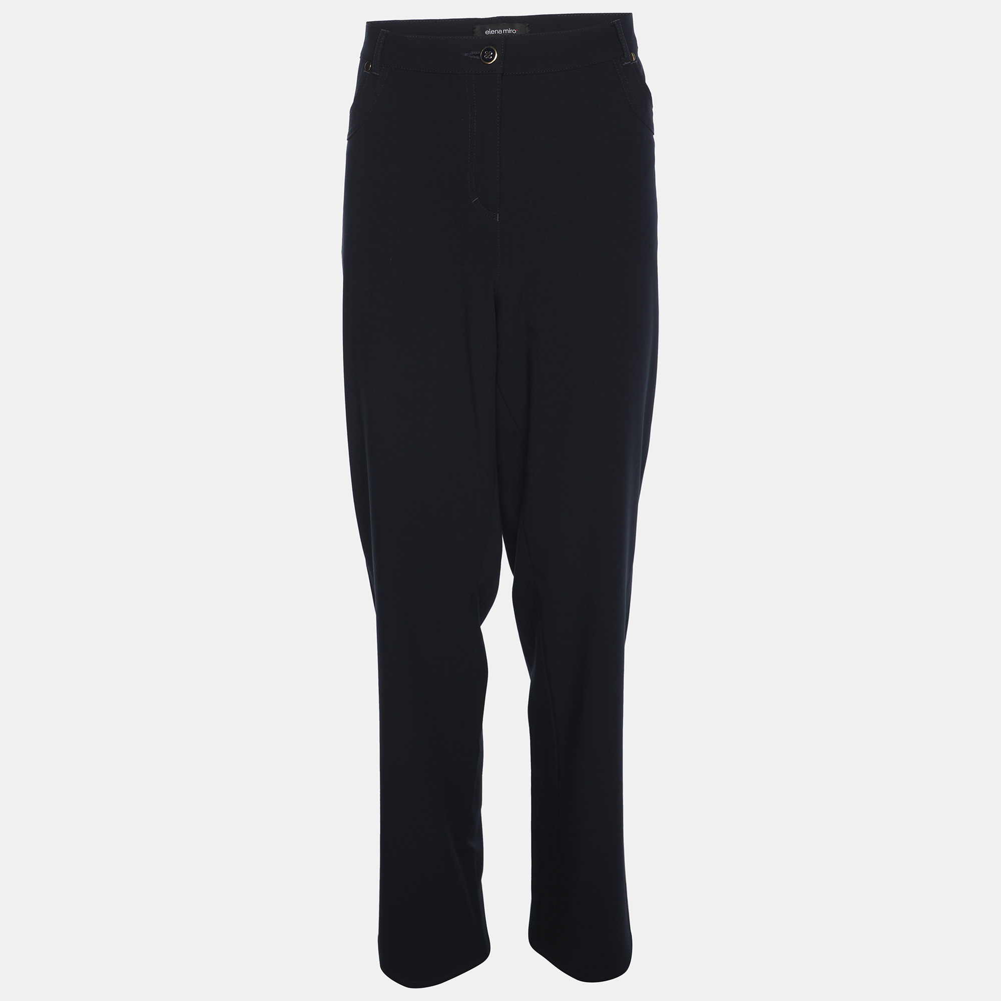 Pre-owned Elena Miro' Navy Blue Satin Pocket Embellished Trousers Xl