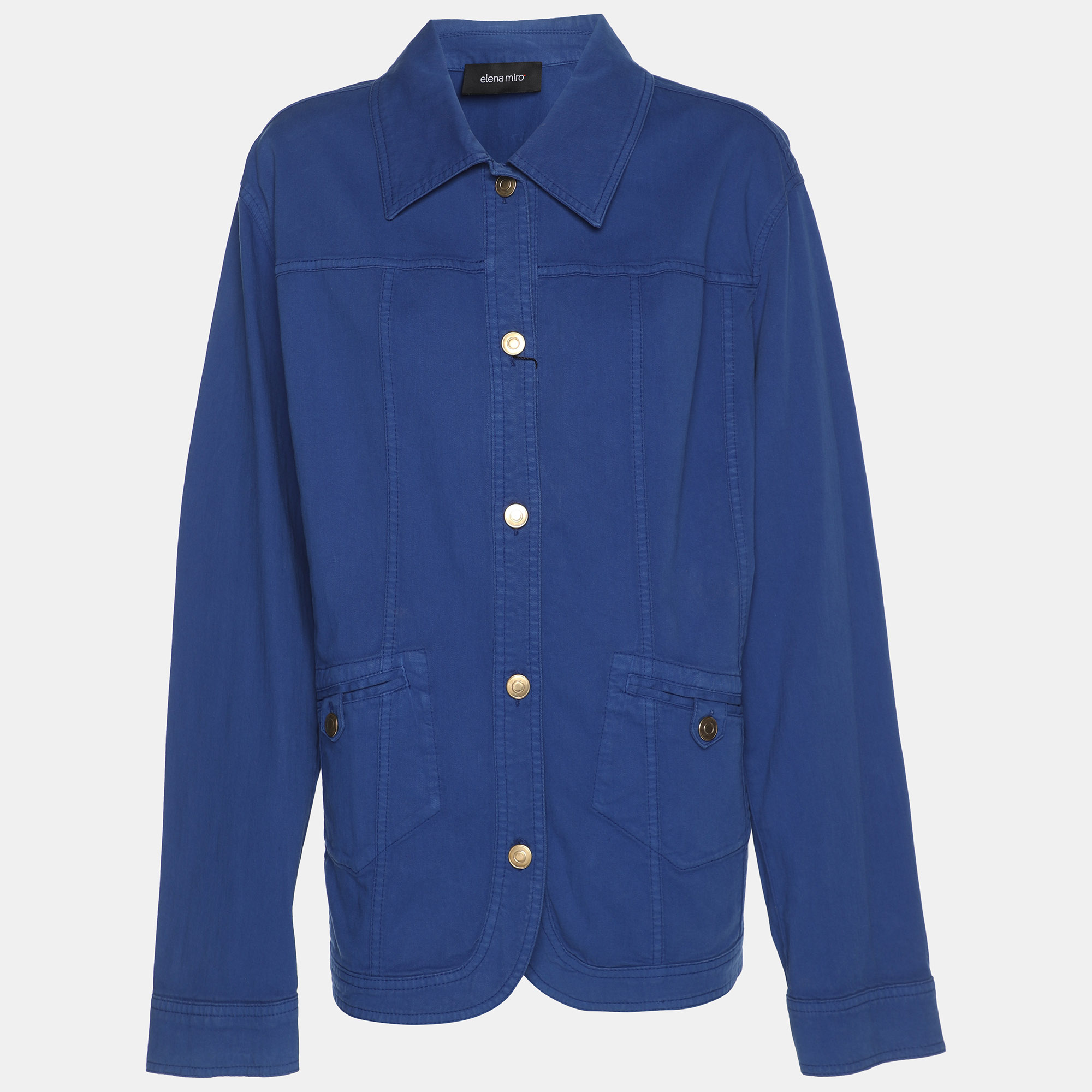 Pre-owned Elena Miro' Blue Denim Shirt Jacket Xl