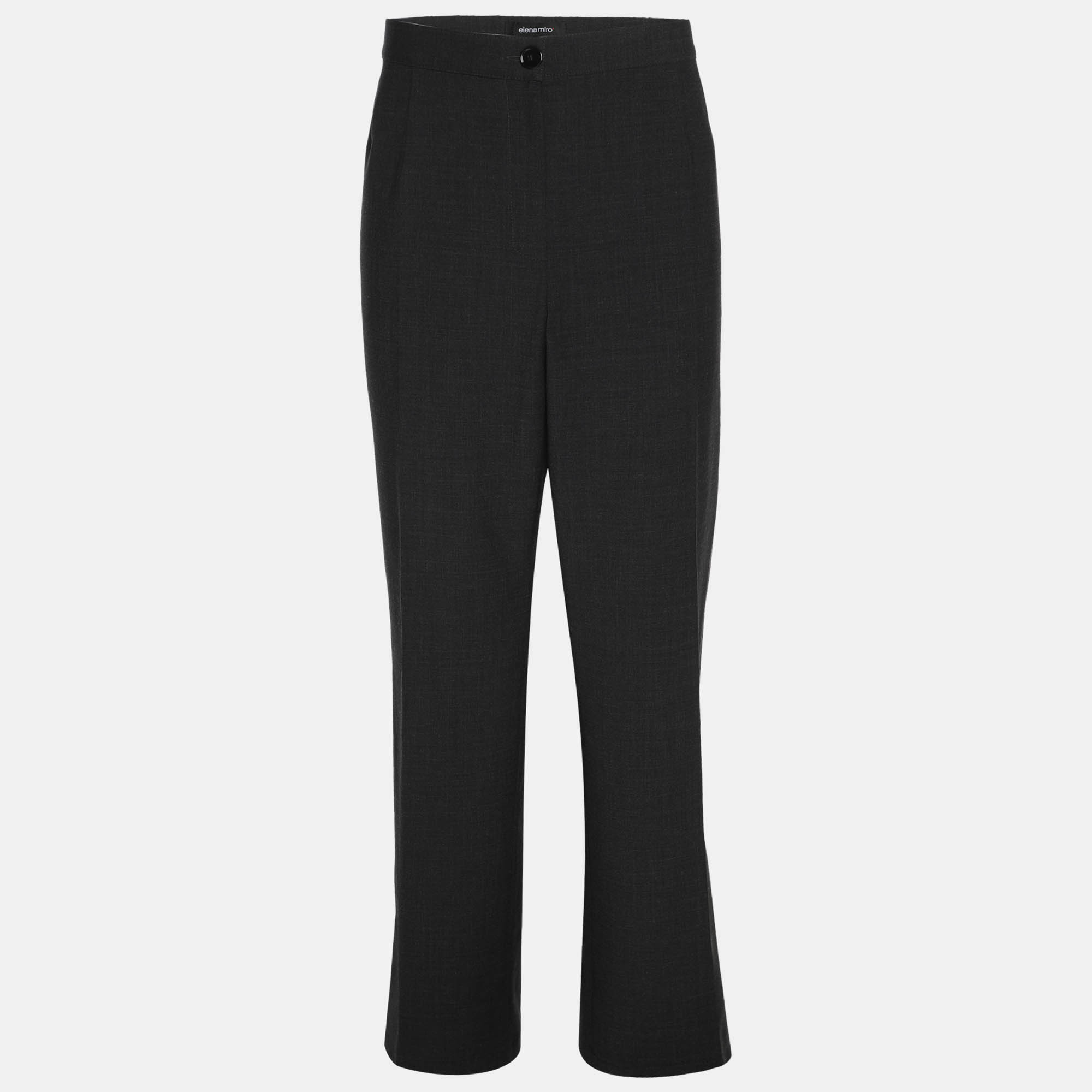 Pre-owned Elena Miro' Dark Grey Wool Blend Wide Leg Trouser Xl In Gray