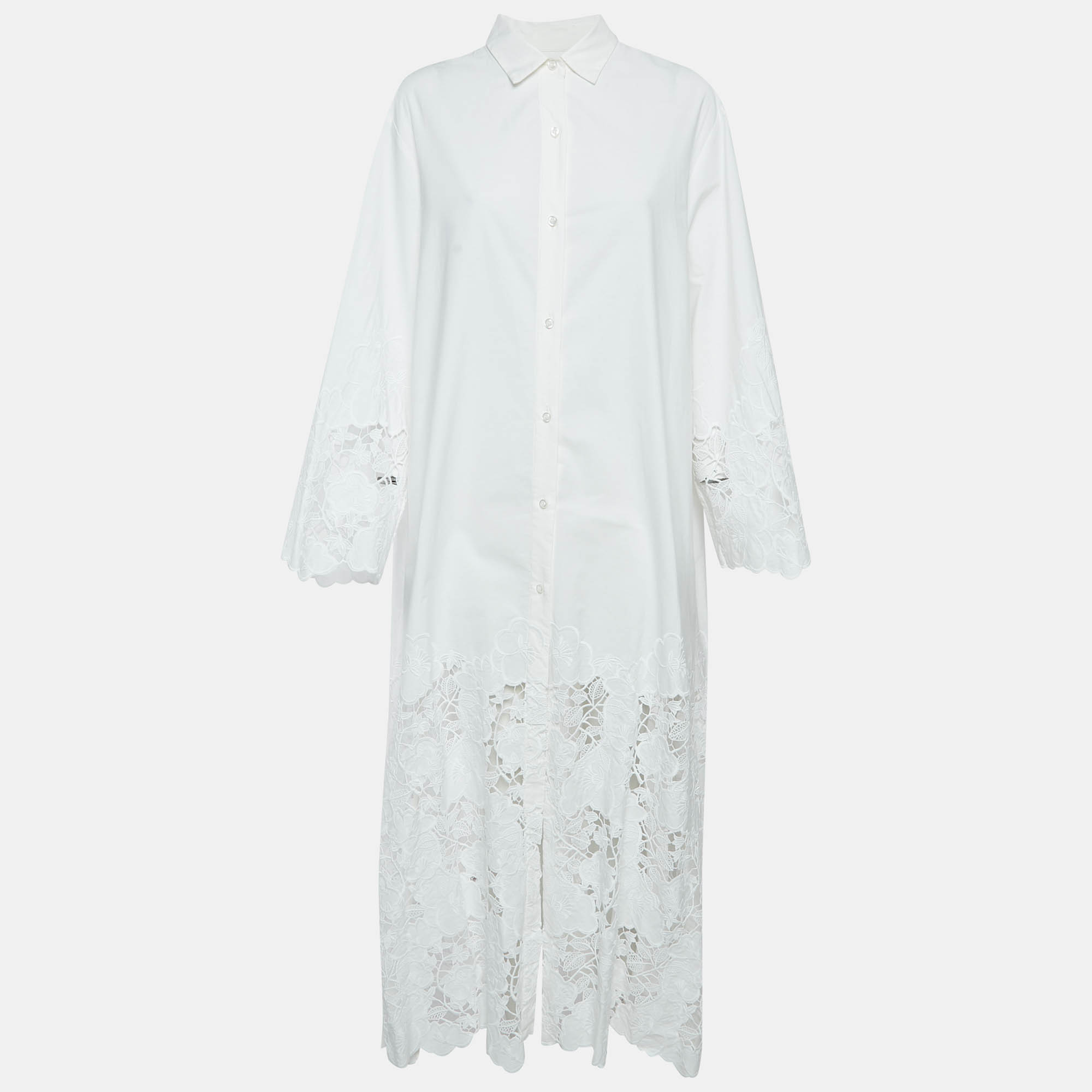 

Elie Saab White Floral Embroidered Cotton Long Kaftan Dress M