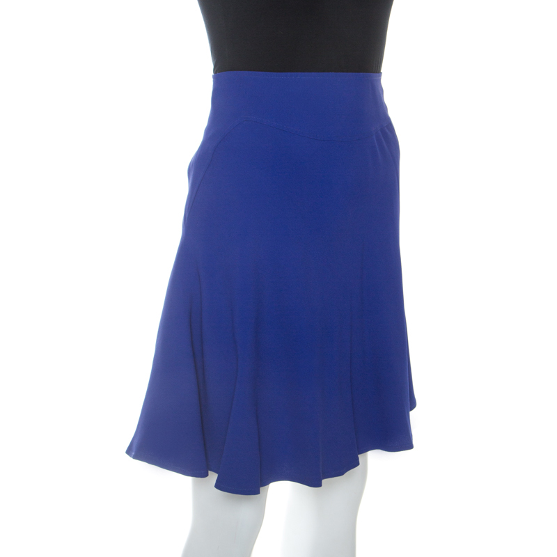 Pre-owned Elie Saab Blue Crepe Flared Skirt S