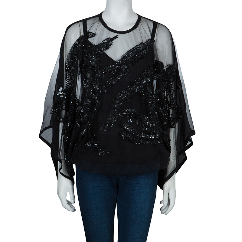

Elie Saab Black Mesh Overlay Sequin Embellished Top