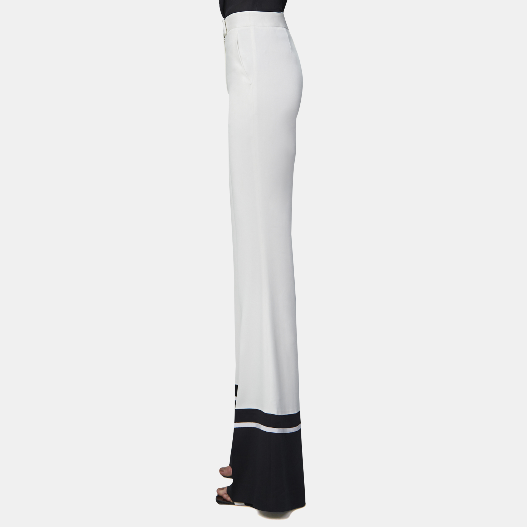 

Elie Saab Black & White Contrast Cuff Flared Trousers