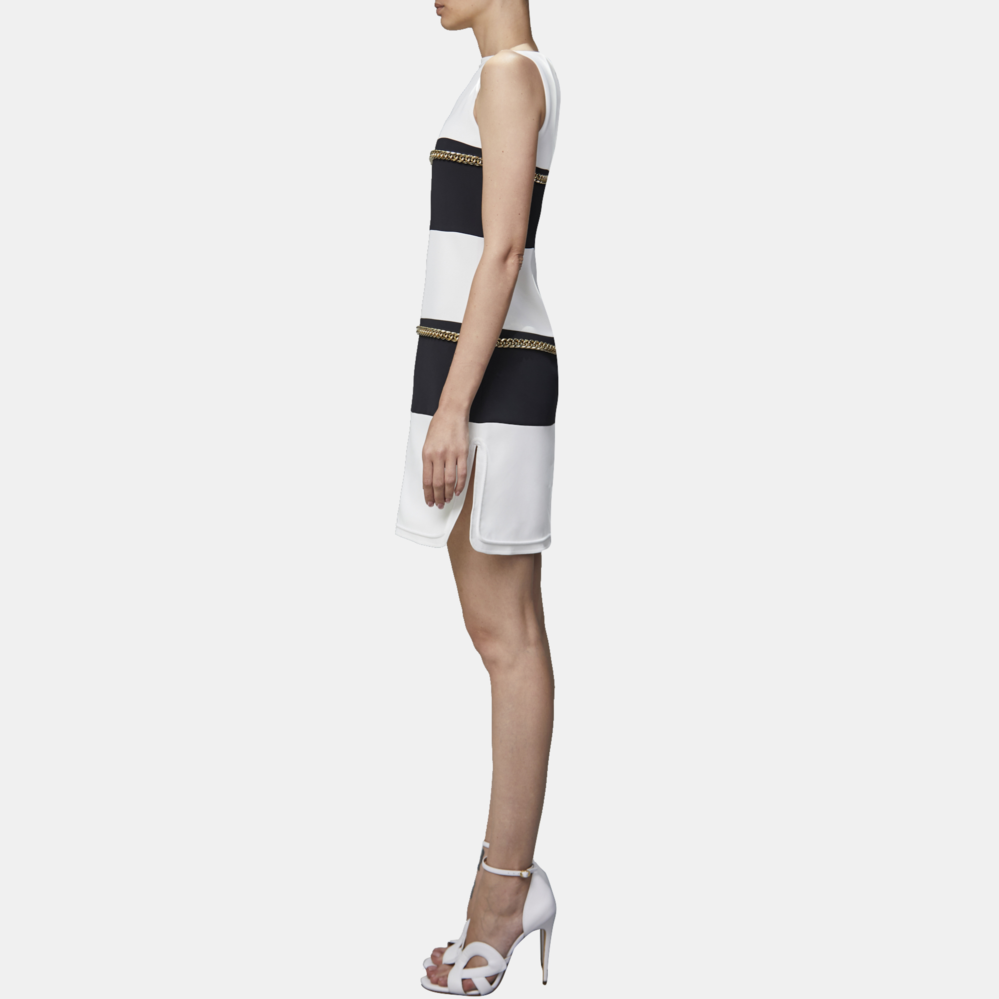 

Elie Saab Black & White Crepe Sailor Striped Sleeveless Dress