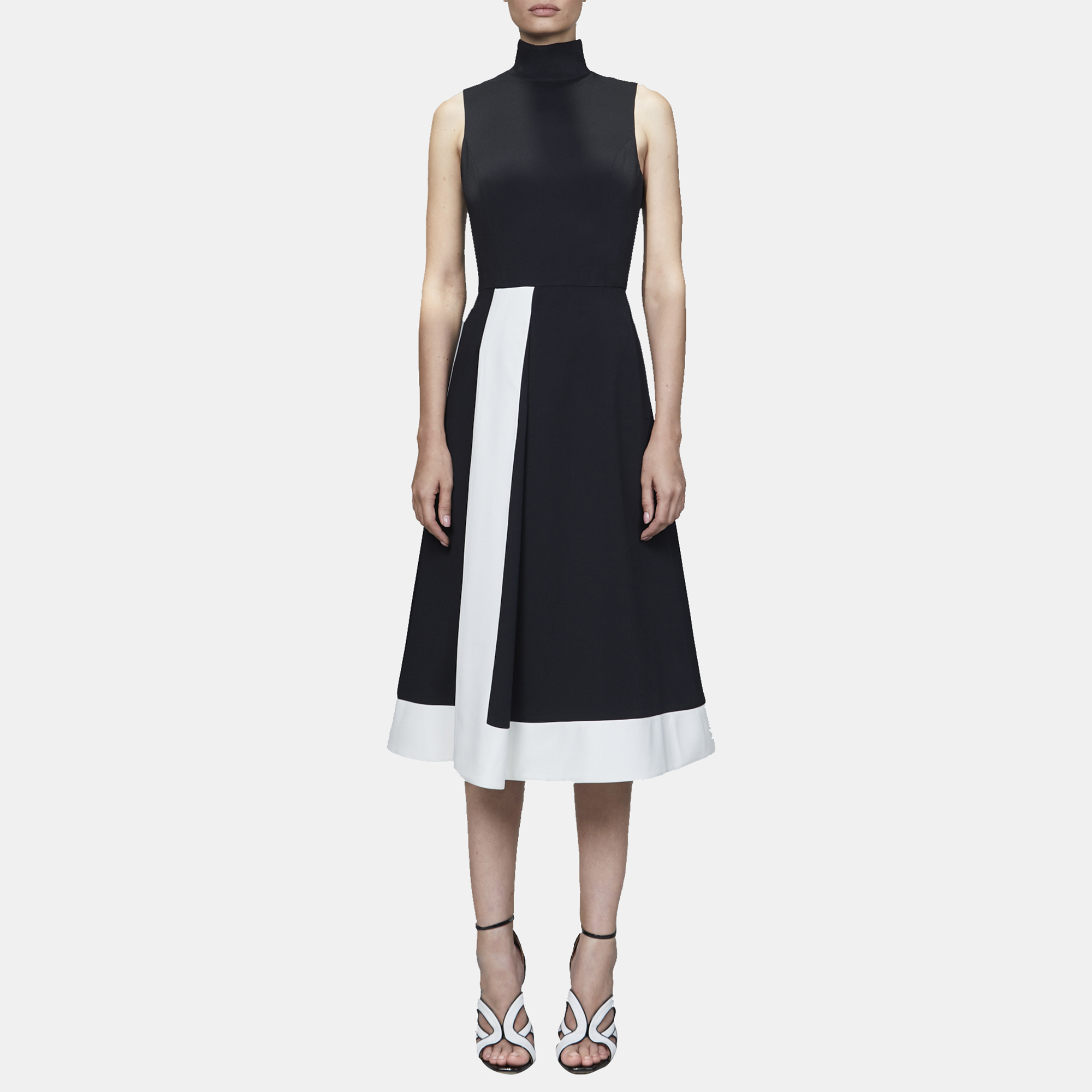 

Elie Saab Black & White Crepe Sleeveless Midi Dress