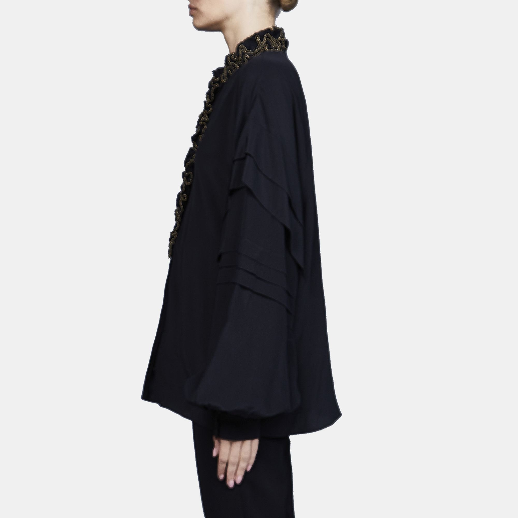 

Elie Saab Black Silk Chiffon Ruffle Detail Long Sleeve Shirt