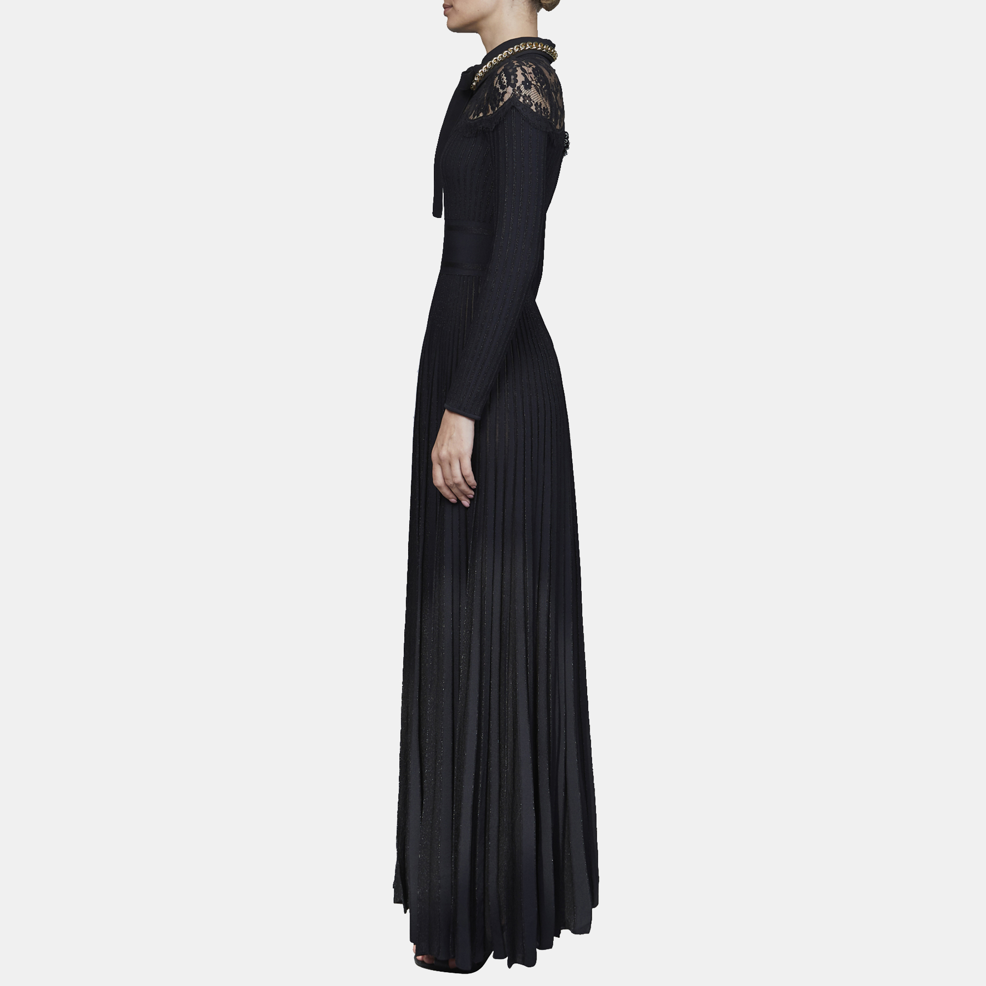 

Elie Saab Black Knit And Lace Trim Full Sleeve Long Dress