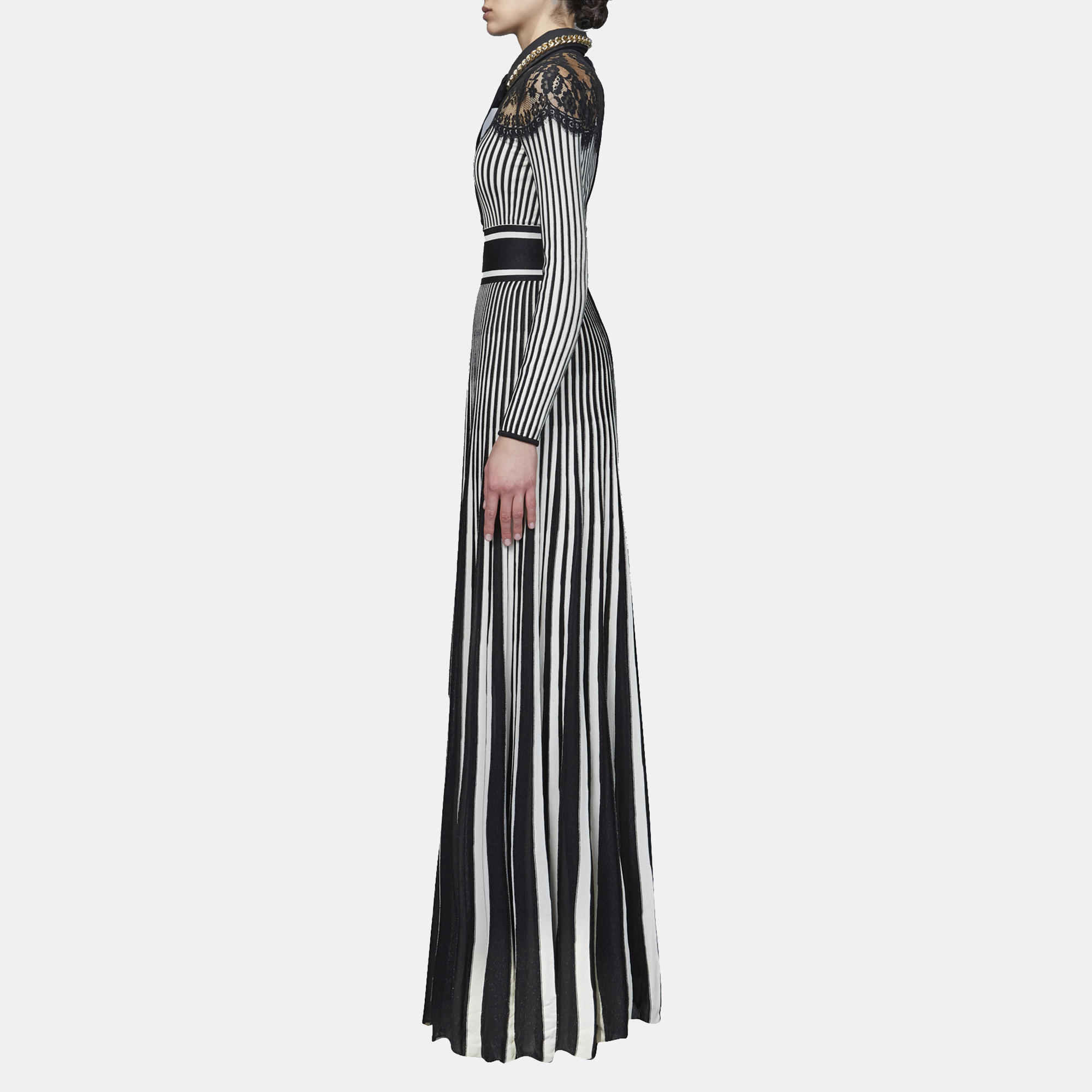 

Elie Saab Black & White Knit And Lace Trim Full Sleeve Long Dress