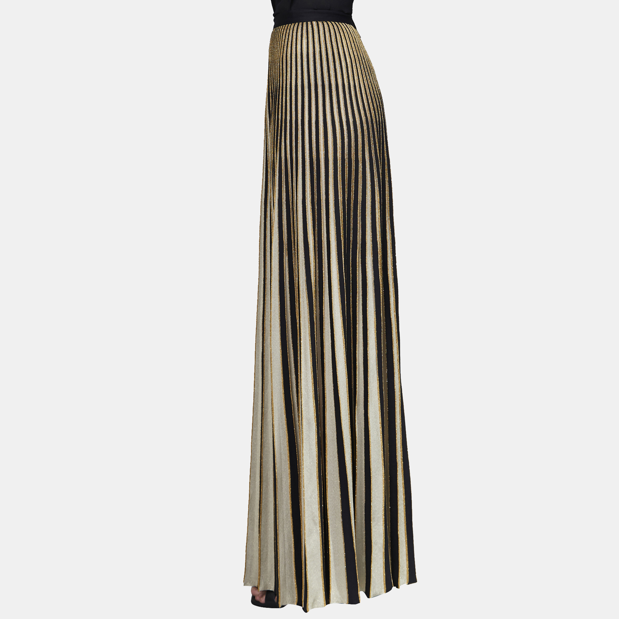 

Elie Saab Black & Gold Pleated Knit Long Skirt
