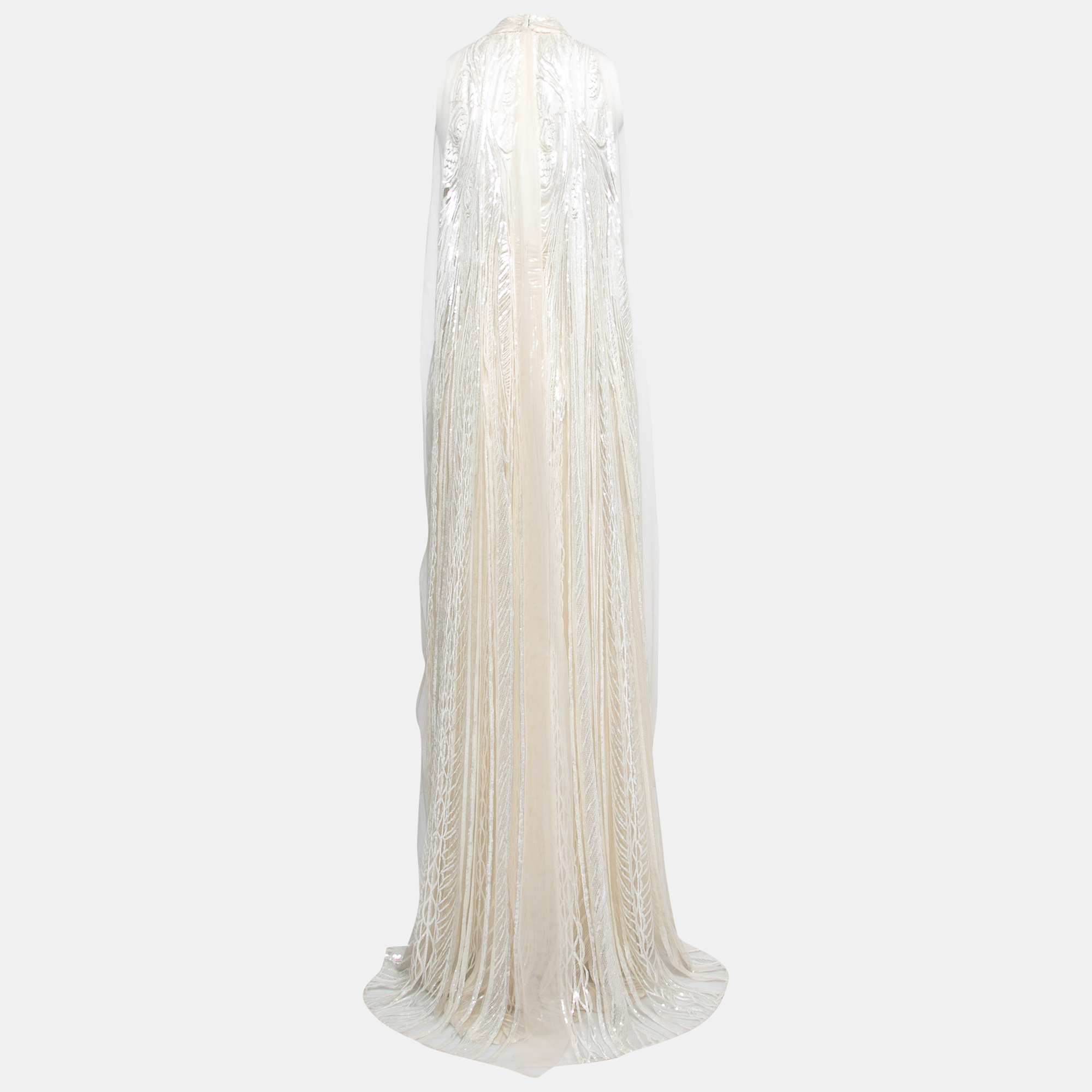 

Elie Saab White Sequins Embellished Halter Neck Long Dress