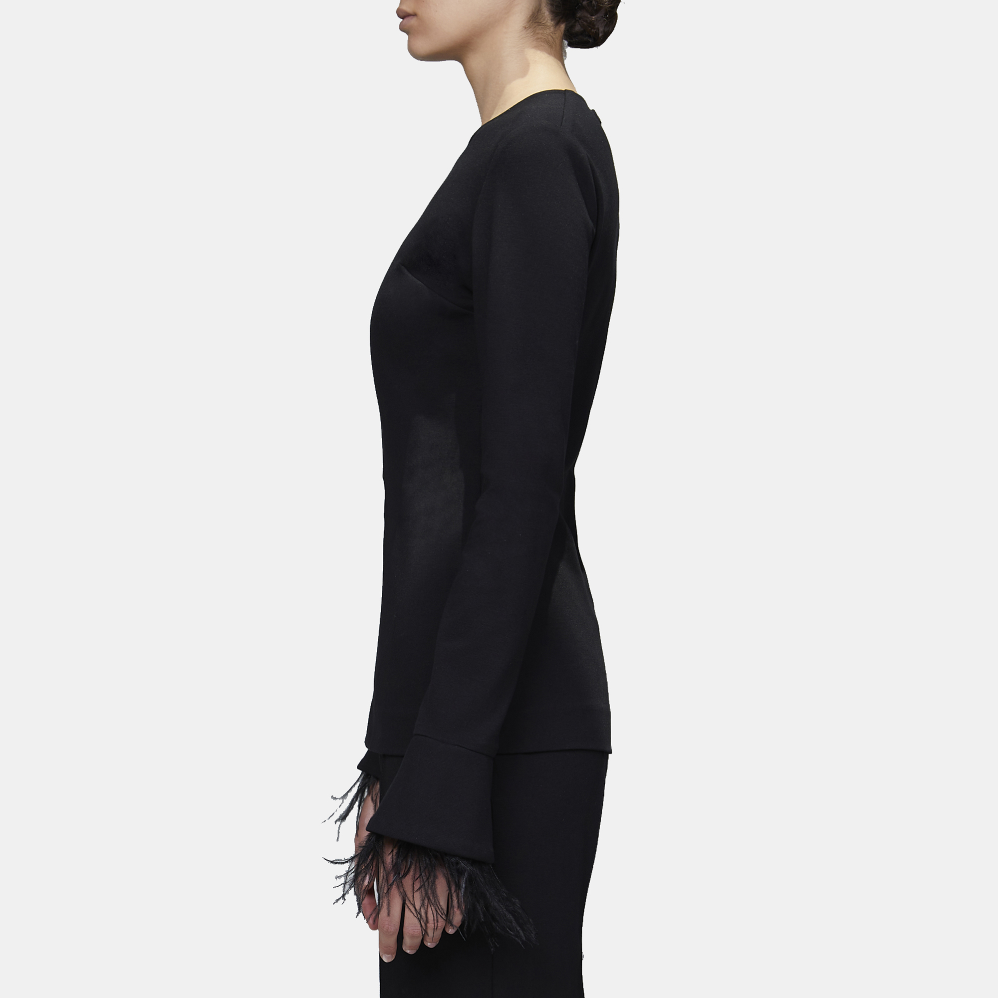 

Elie Saab Black Jersey Long Sleeve Feather Trimmed Top