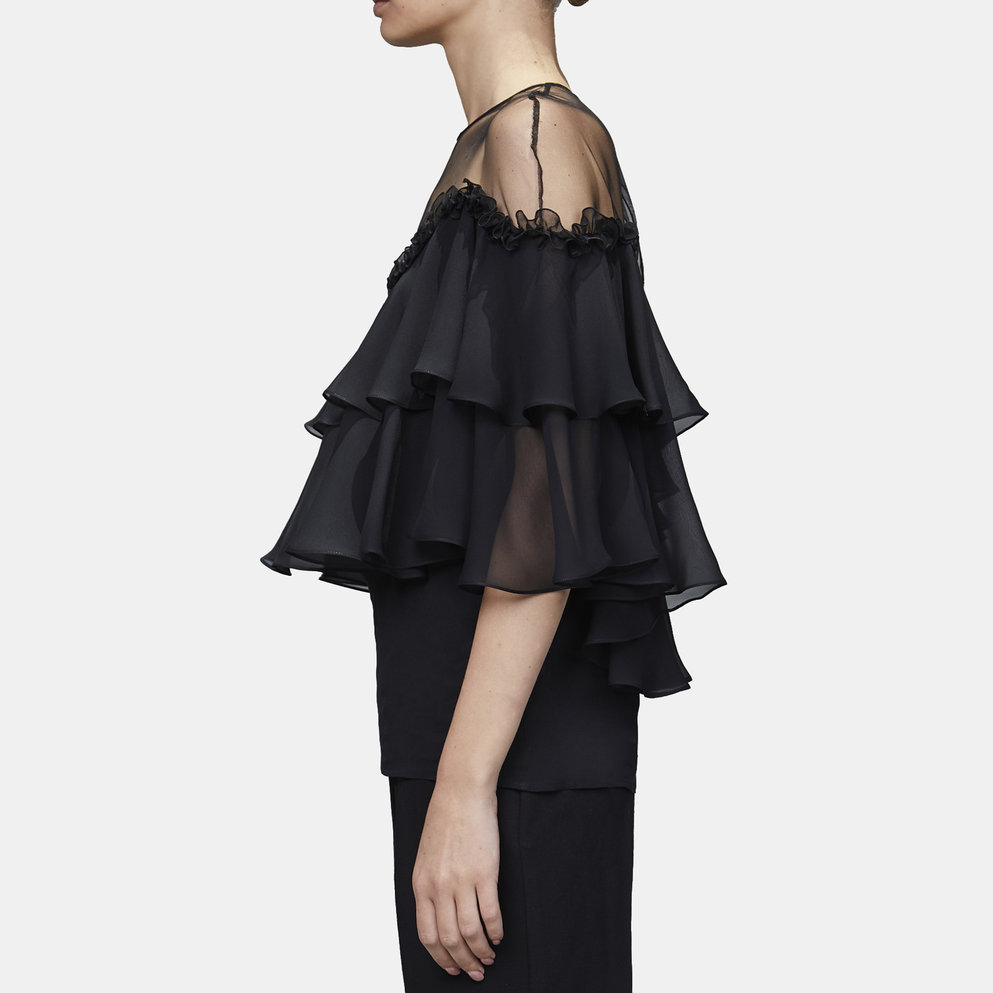 

Elie Saab Black Silk Chiffon Ruffle Layer Top