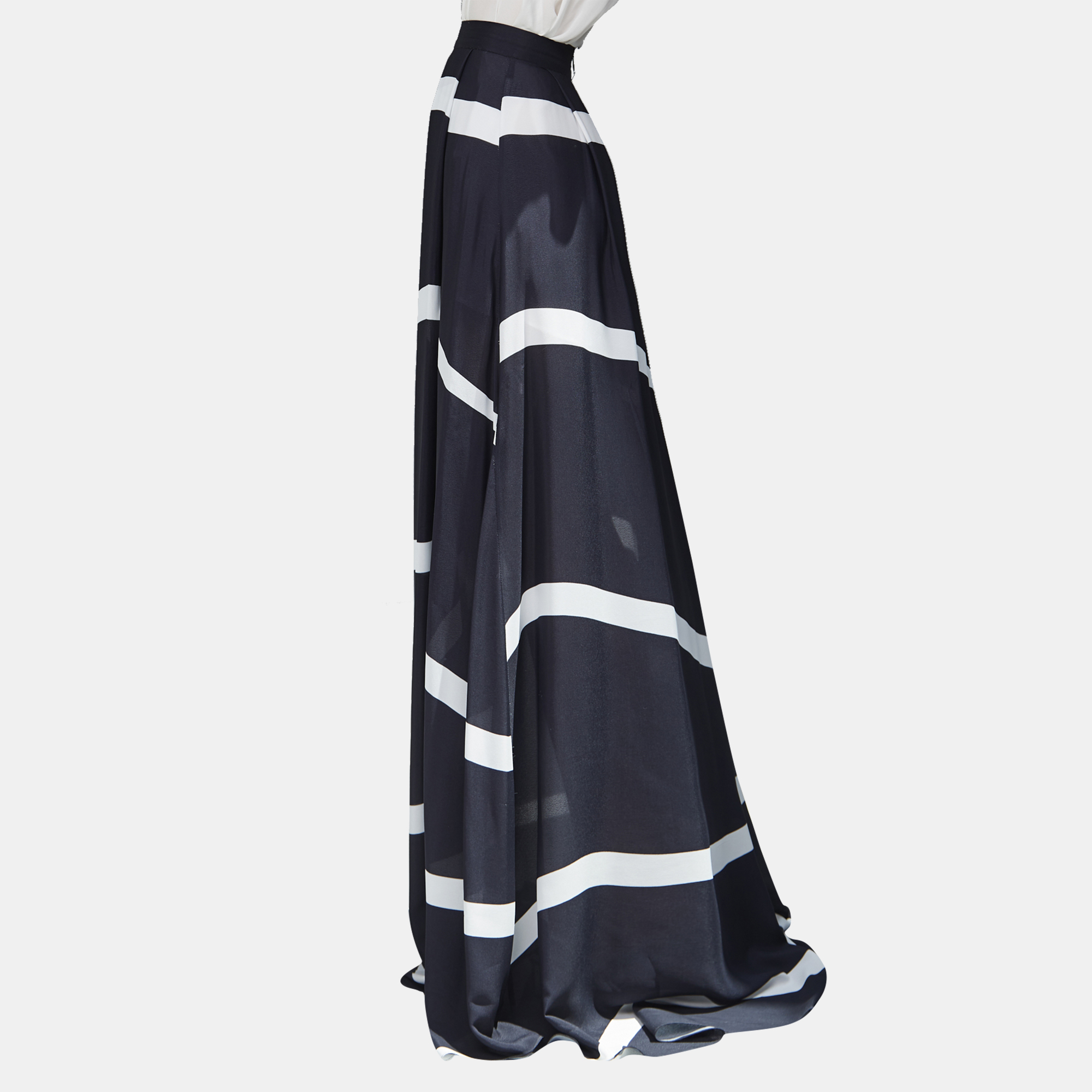 

Elie Saab Fluid Lines Printed Chiffon Long Skirt, Black