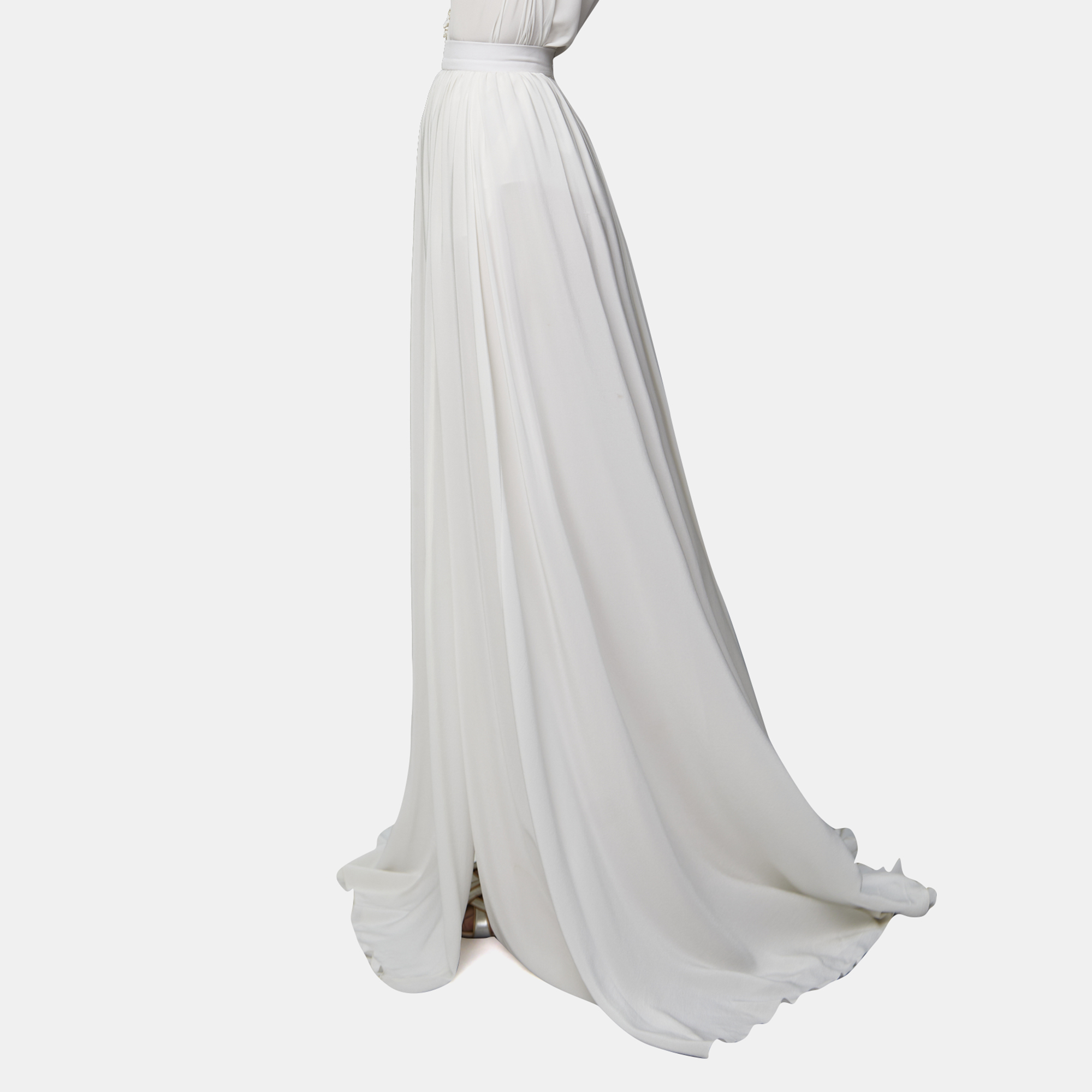 

Elie Saab White Silk Chiffon Gathered Long Skirt